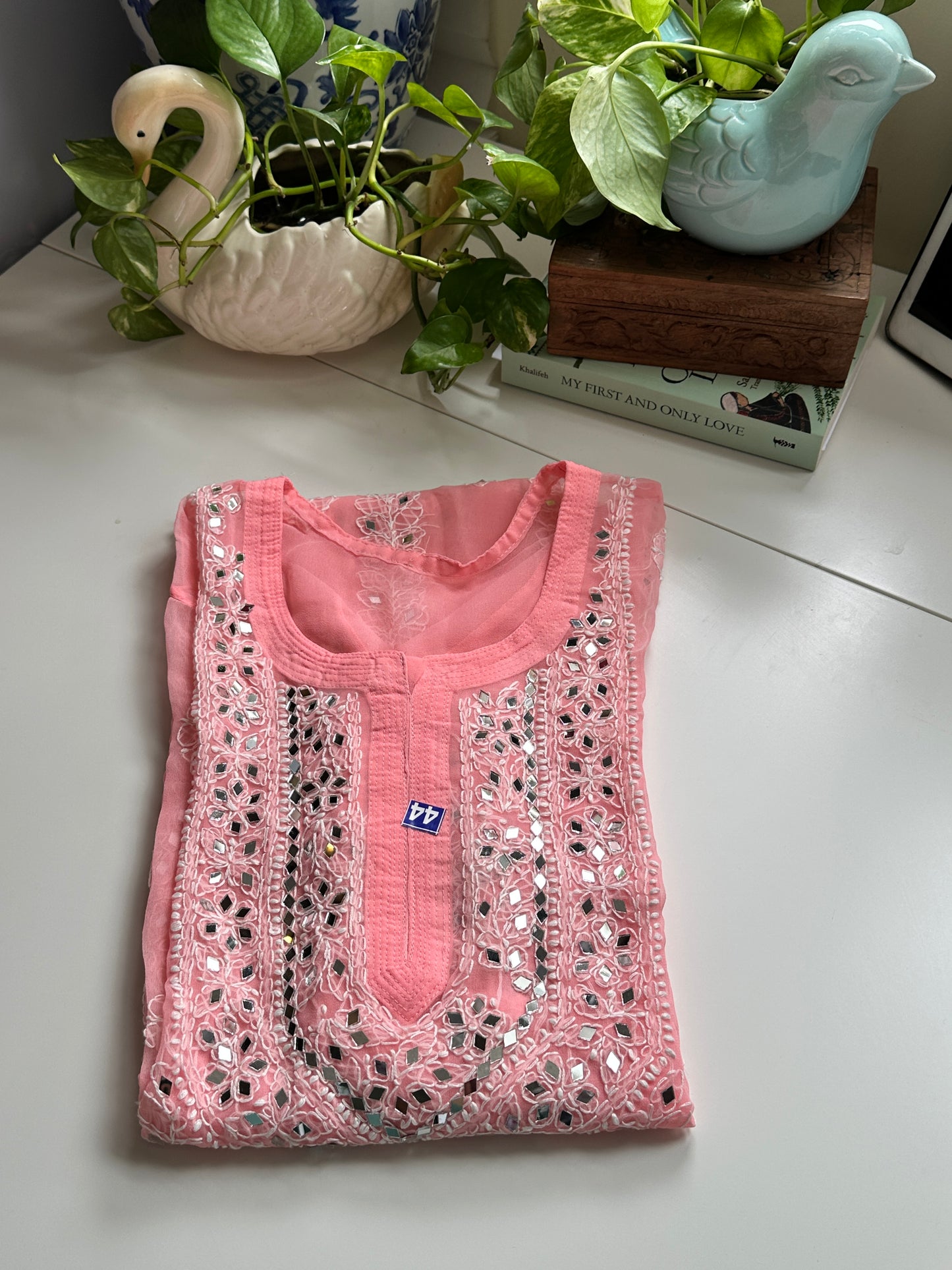 Peach Pink- Georgette Mirror Kurta