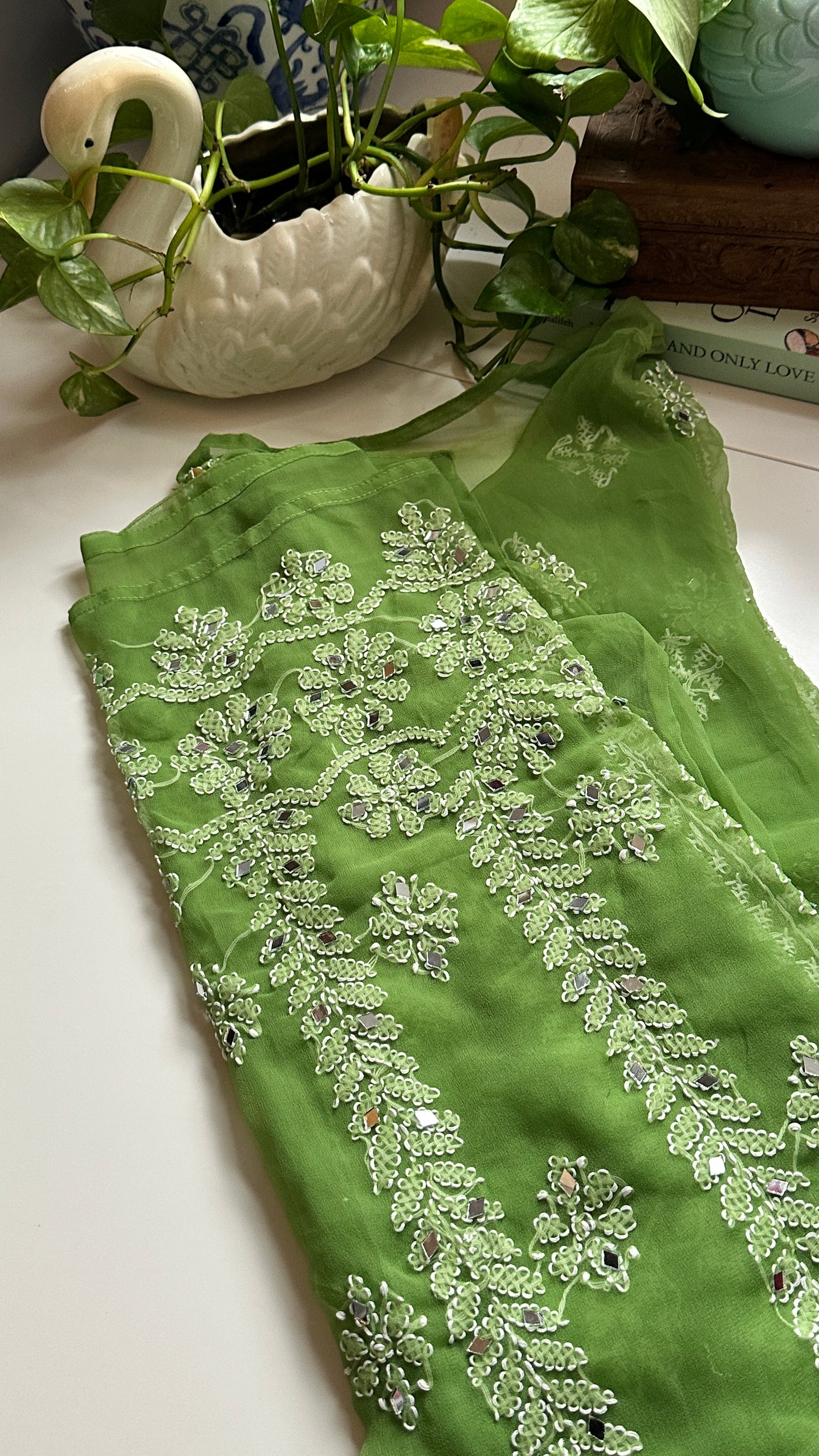 Basil Green - Georgette Mirror Kurta