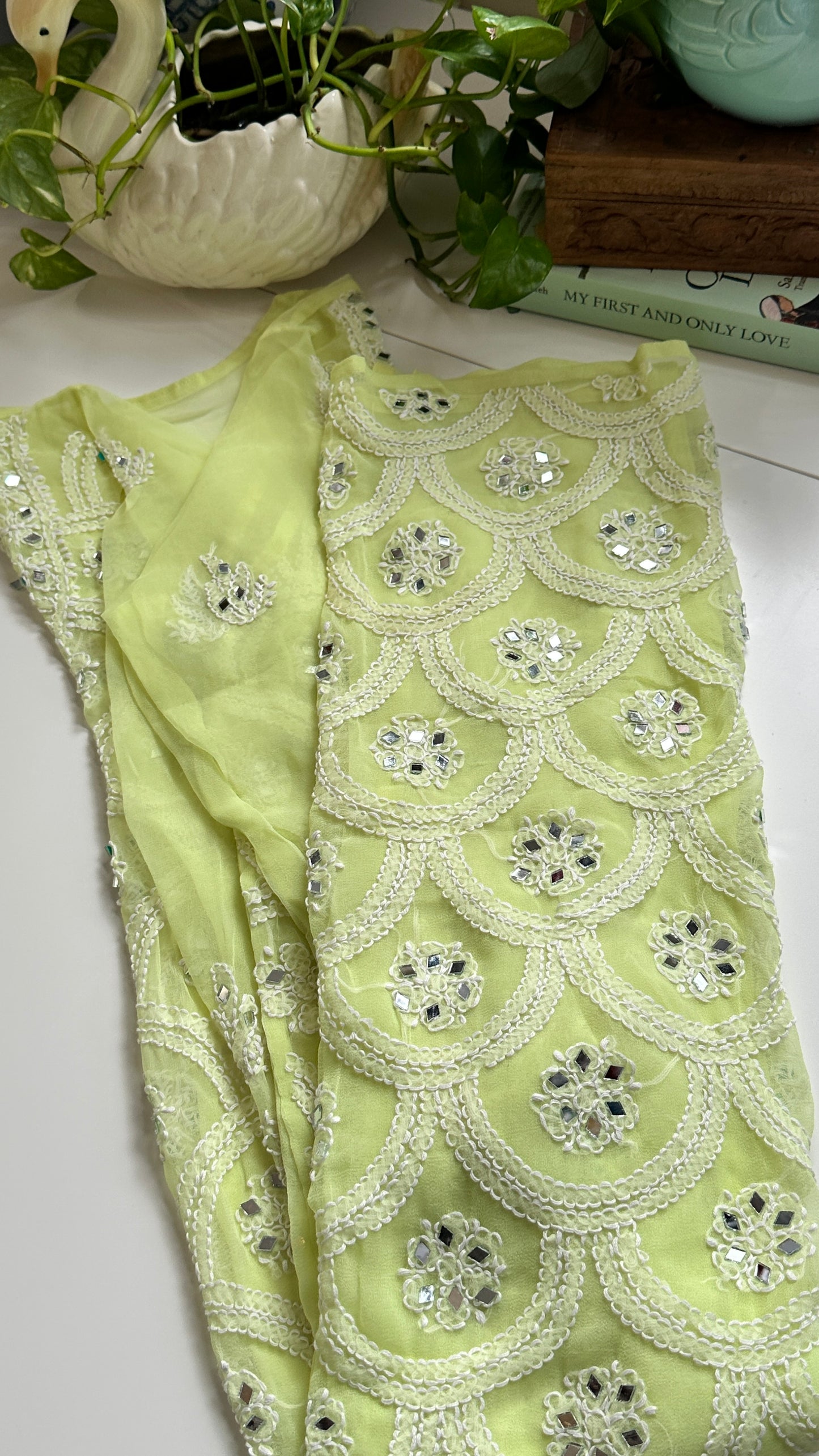 Lime Green - Georgette Mirror Kurta