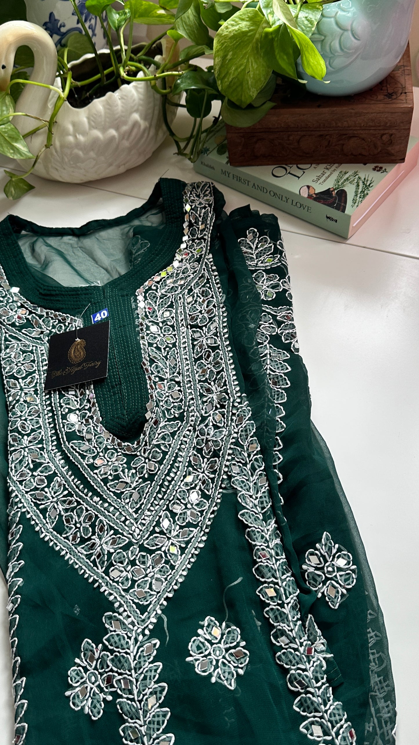 Dark Green - Georgette Mirror Kurta