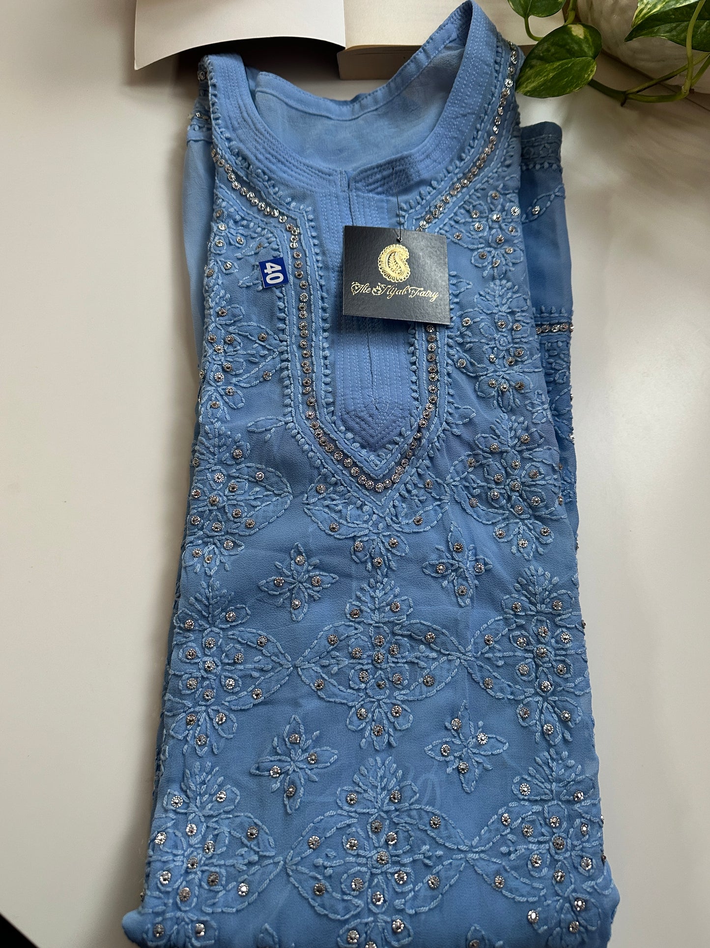 Cornflower Blue- Georgette Stone Kurta