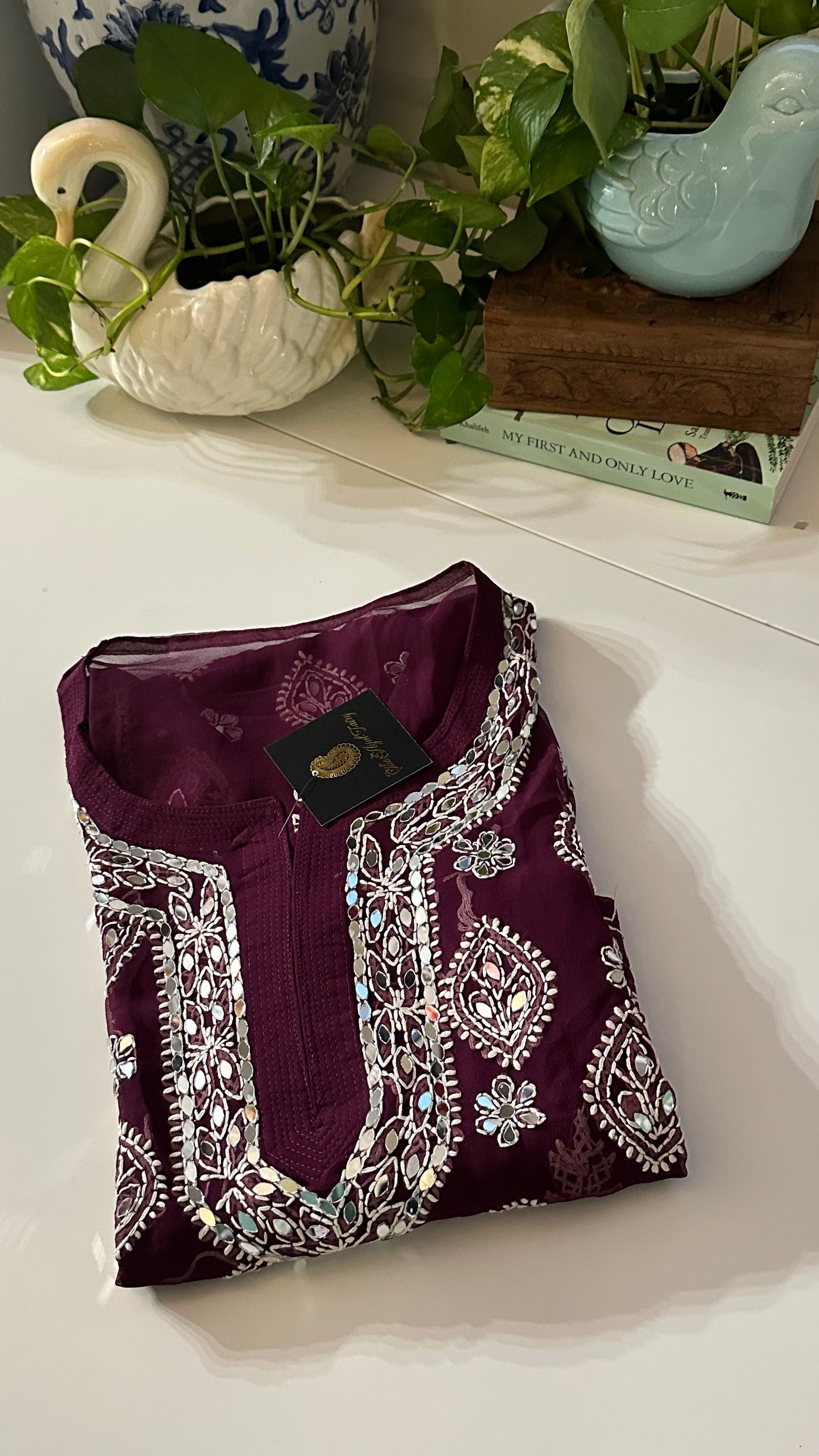 Wine - Georgette Mirror Kurta