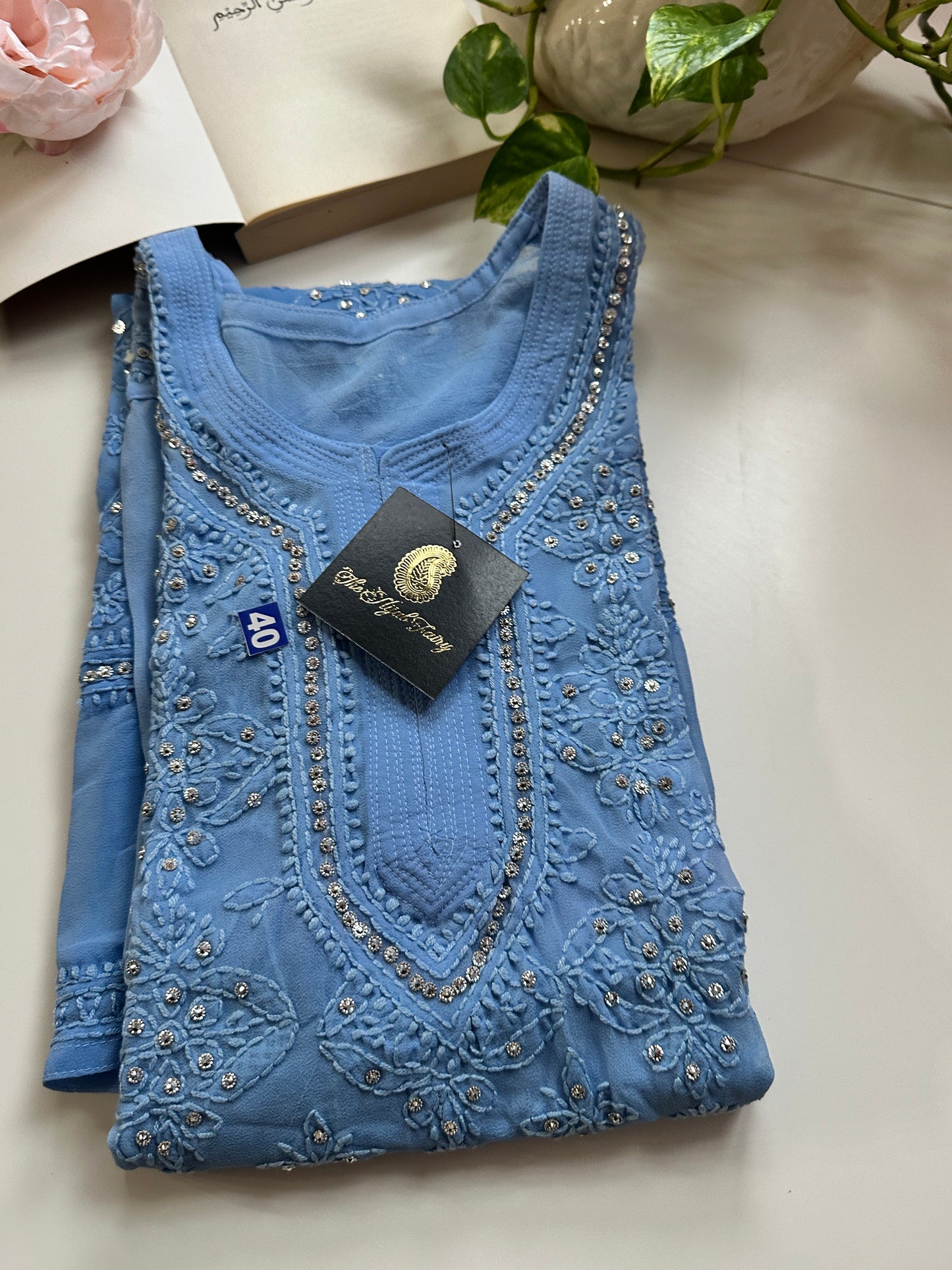 Cornflower Blue- Georgette Stone Kurta