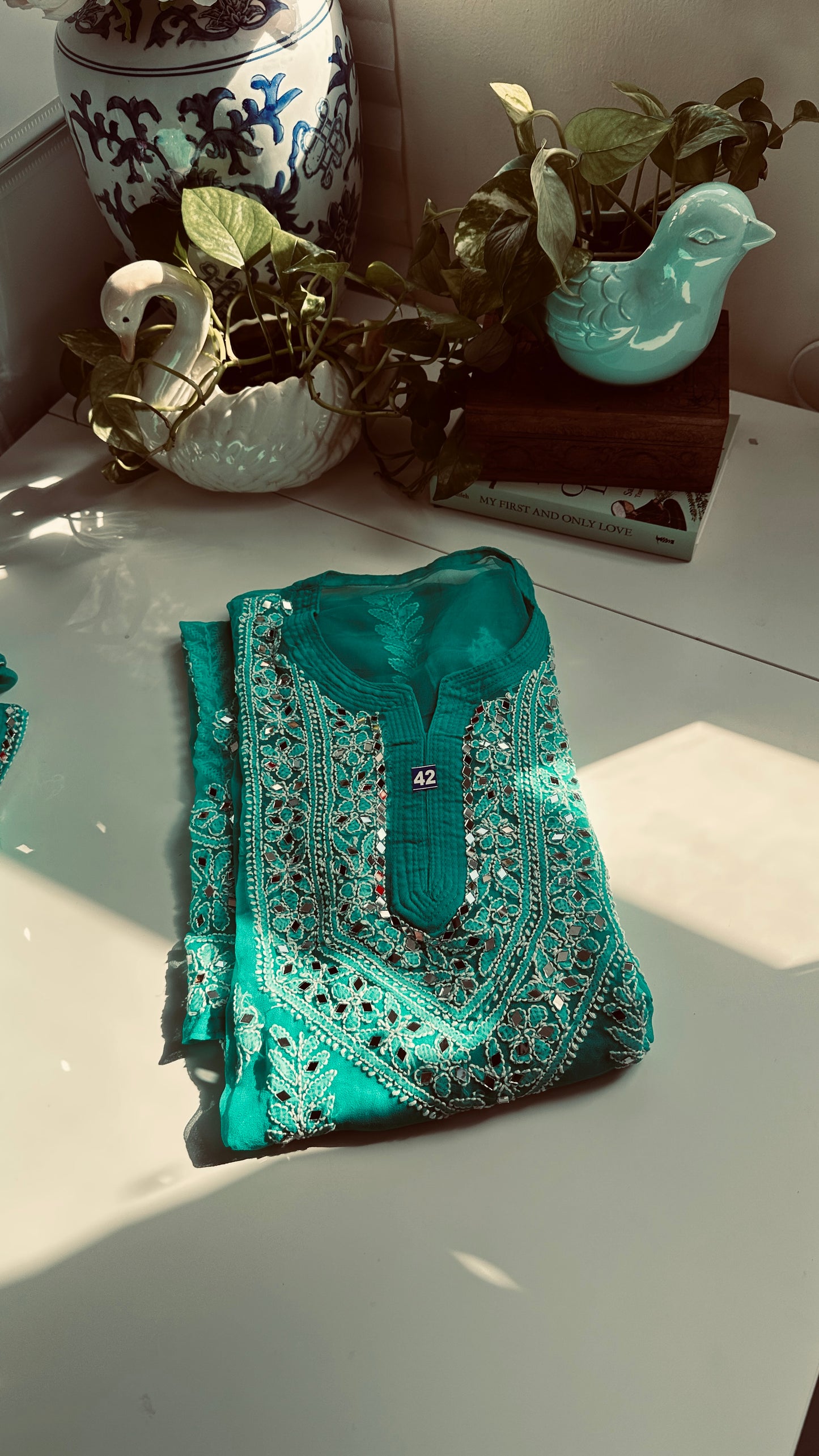 Dark Ferozi - Georgette Mirror Kurta