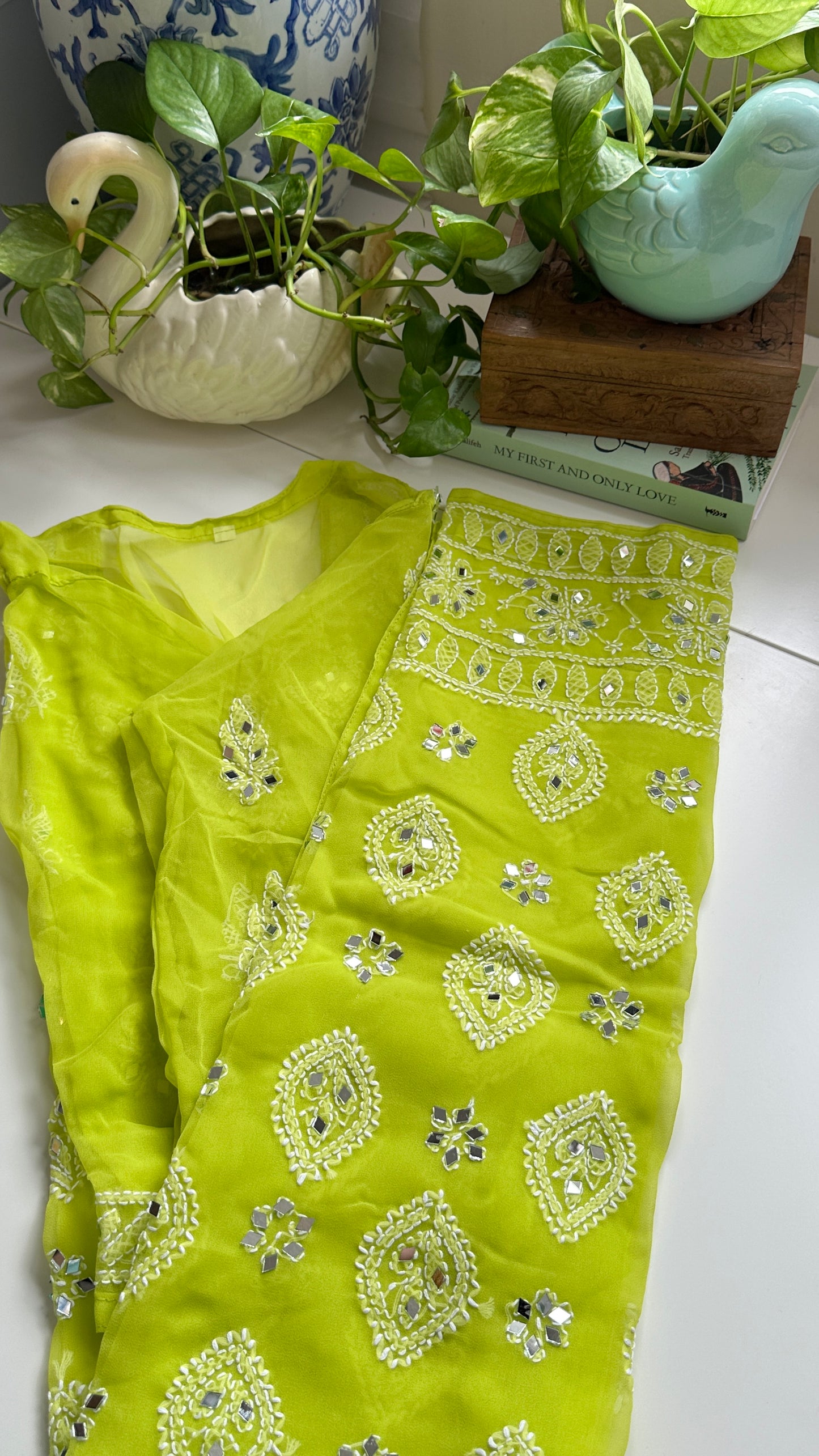 Parrot Green - Georgette Mirror Kurta