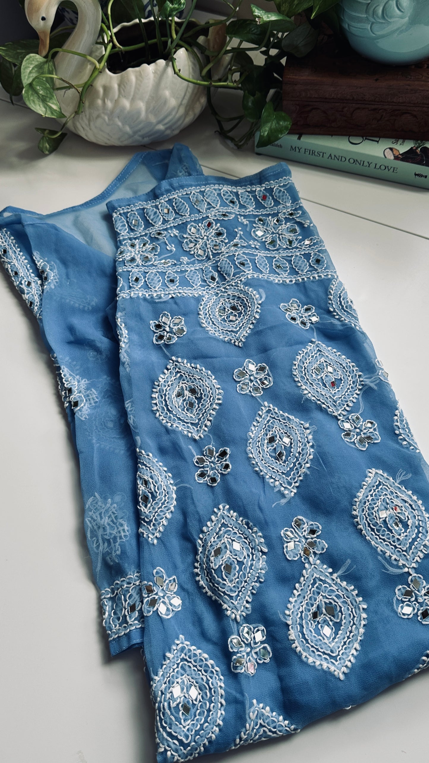 Cornflower Blue - Georgette Mirror Kurta