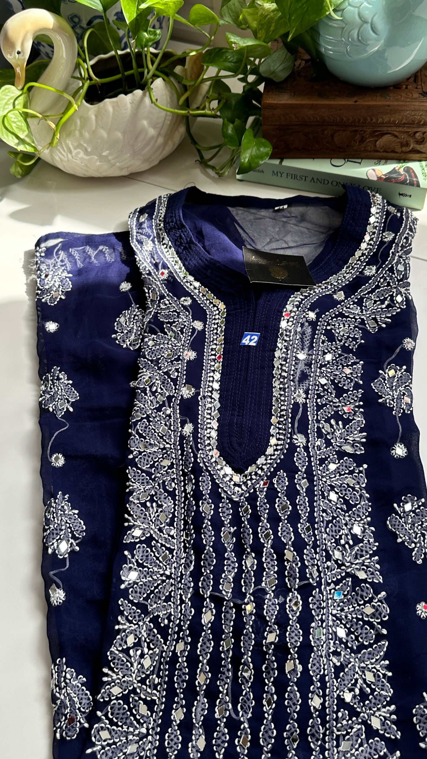 Dark Blue - Georgette Mirror Kurta