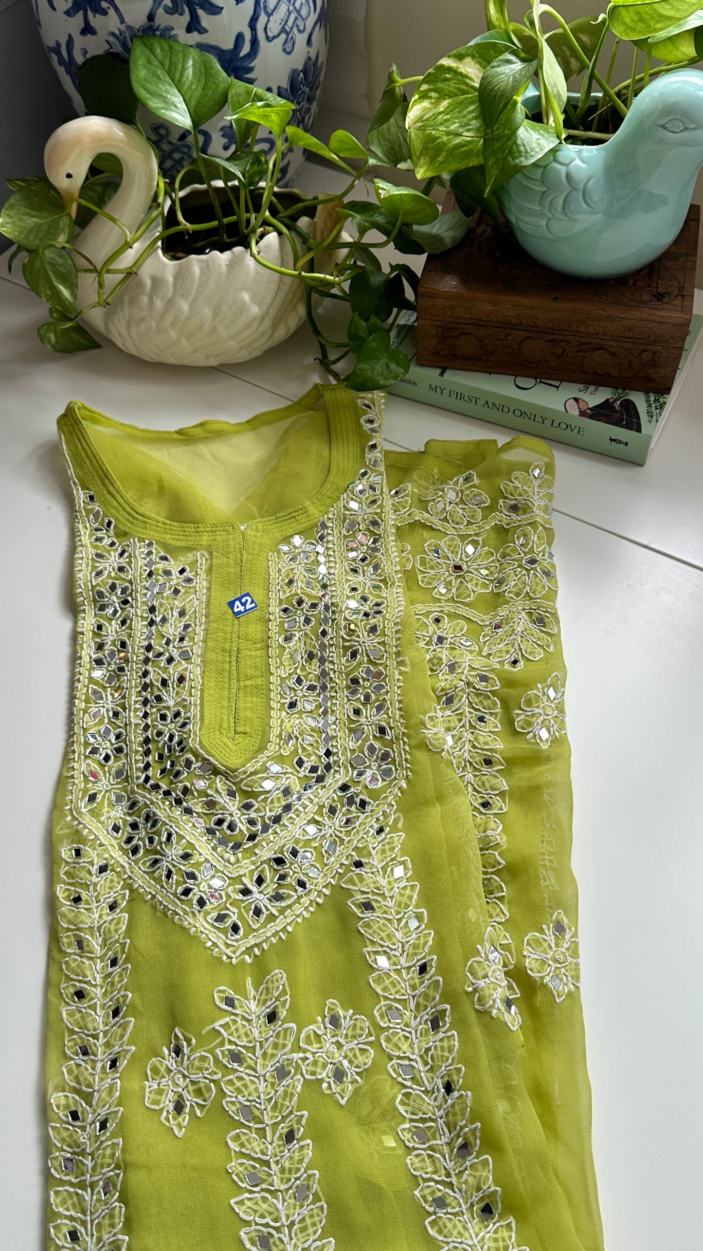 Parrot Green - Georgette Mirror Kurta