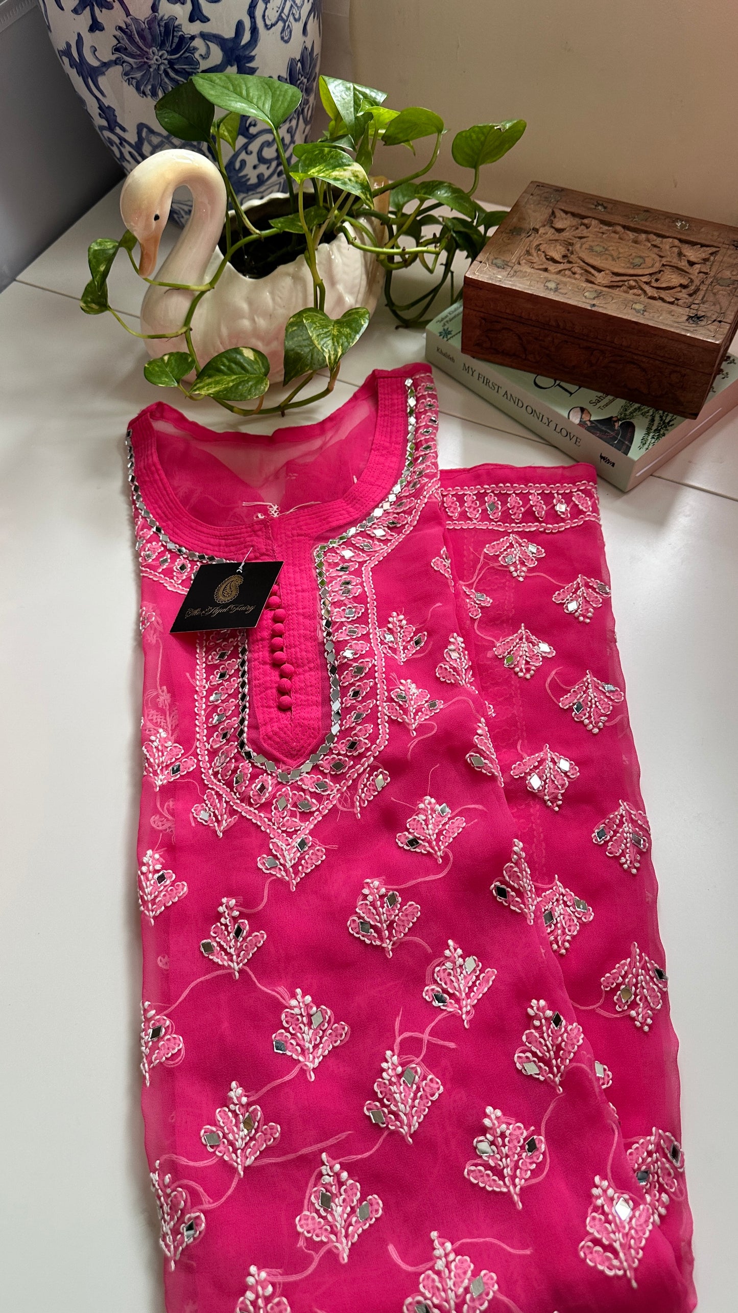 Dark Pink - Georgette Mirror Kurta