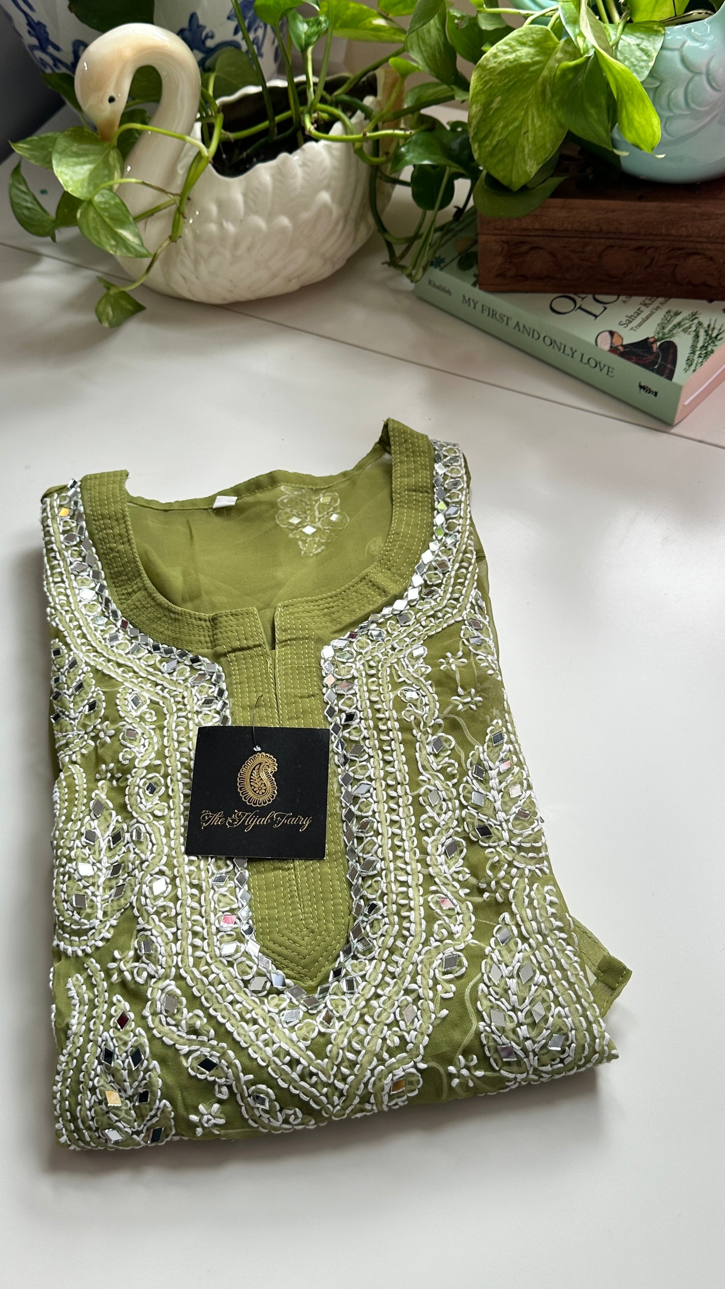 Olive Green - Georgette Mirror Kurta