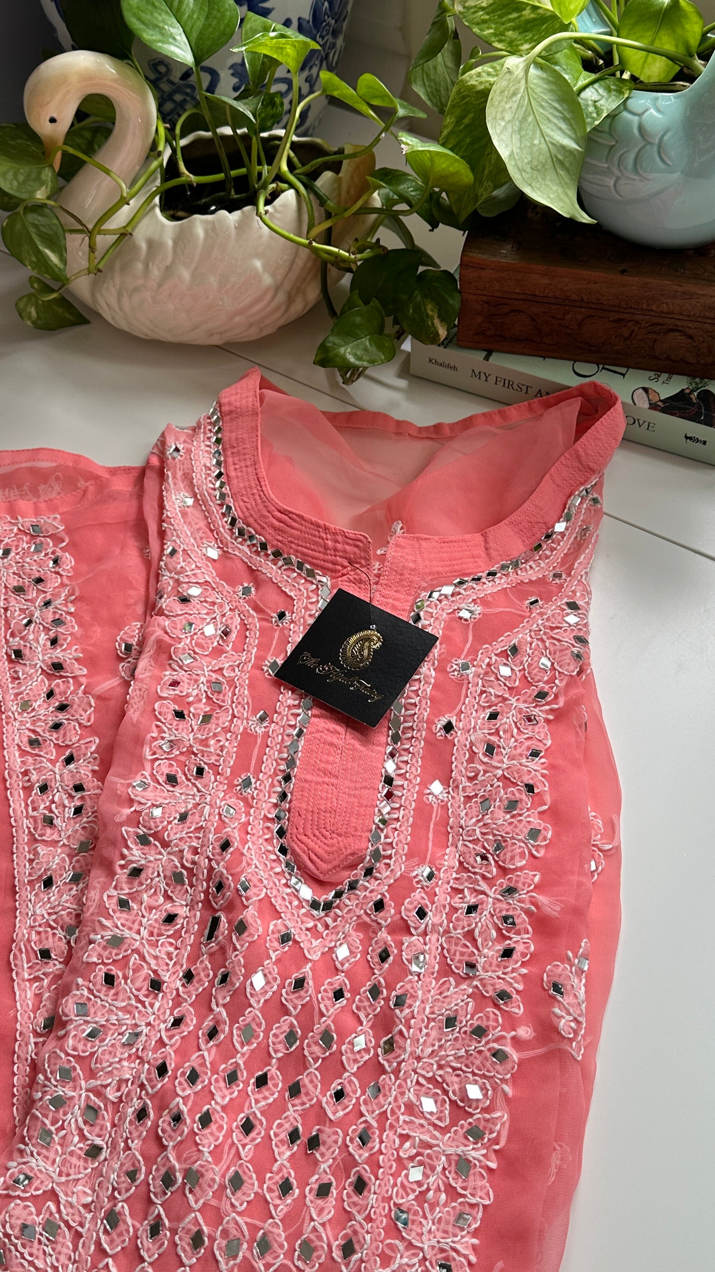 Peach Pink- Georgette Mirror Kurta