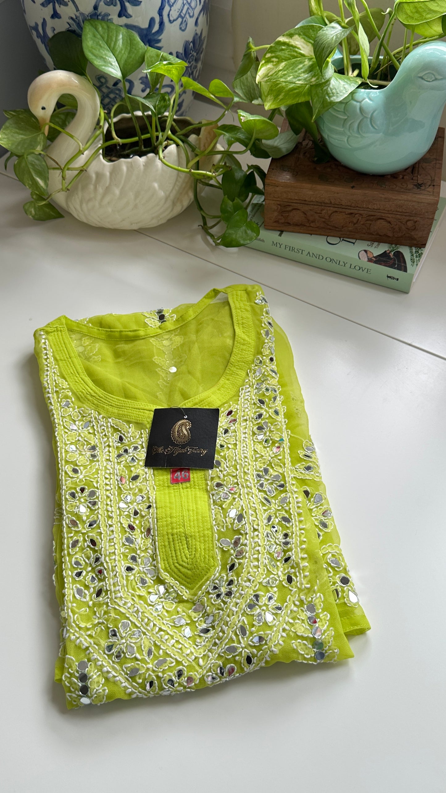 Parrot Green - Georgette Mirror Kurta