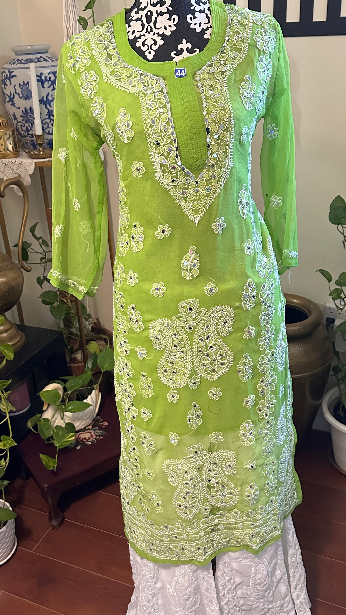 Parrot Green - Georgette Mirror Kurta