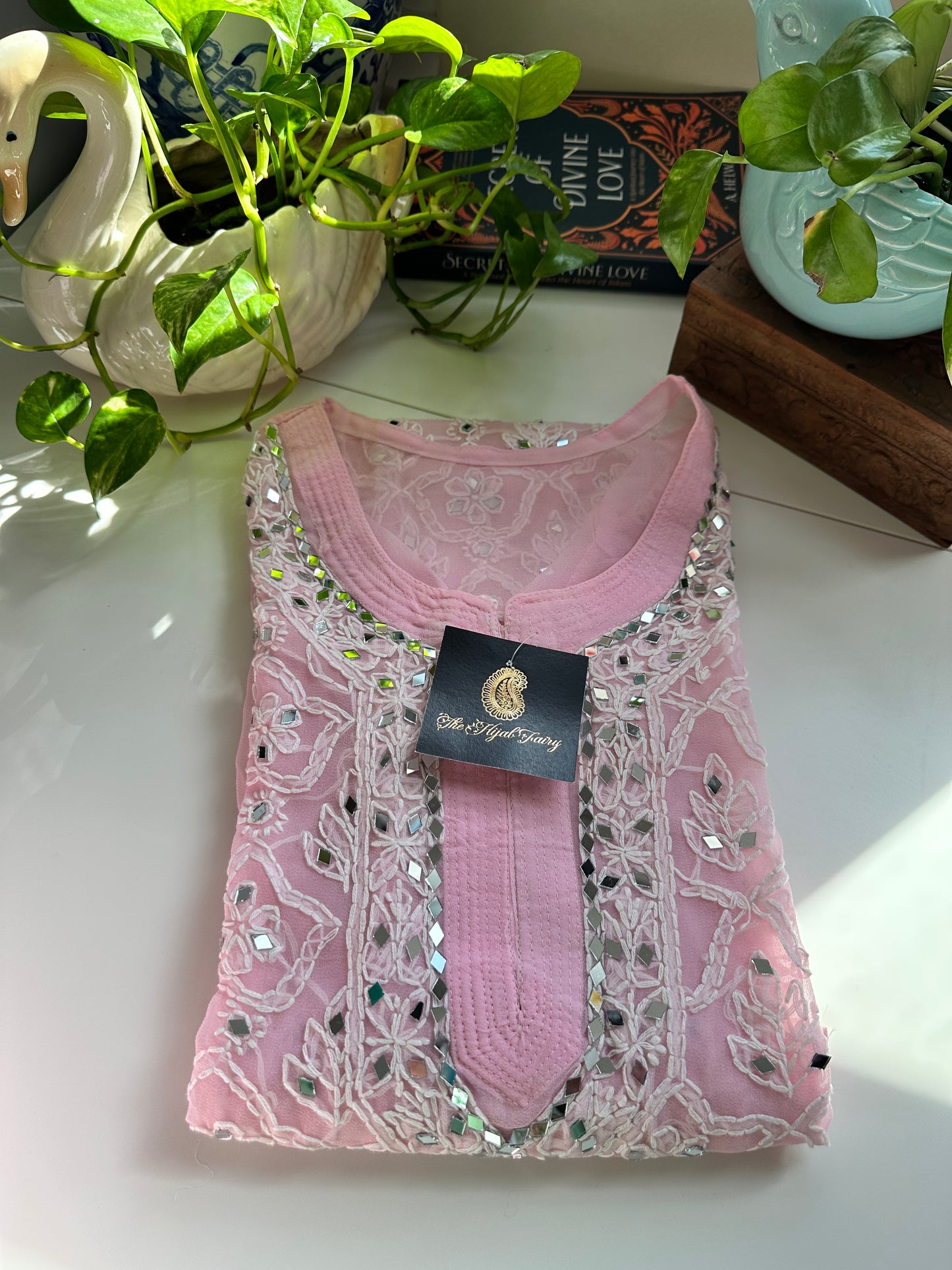 Light Pink - Georgette Mirror Kurta
