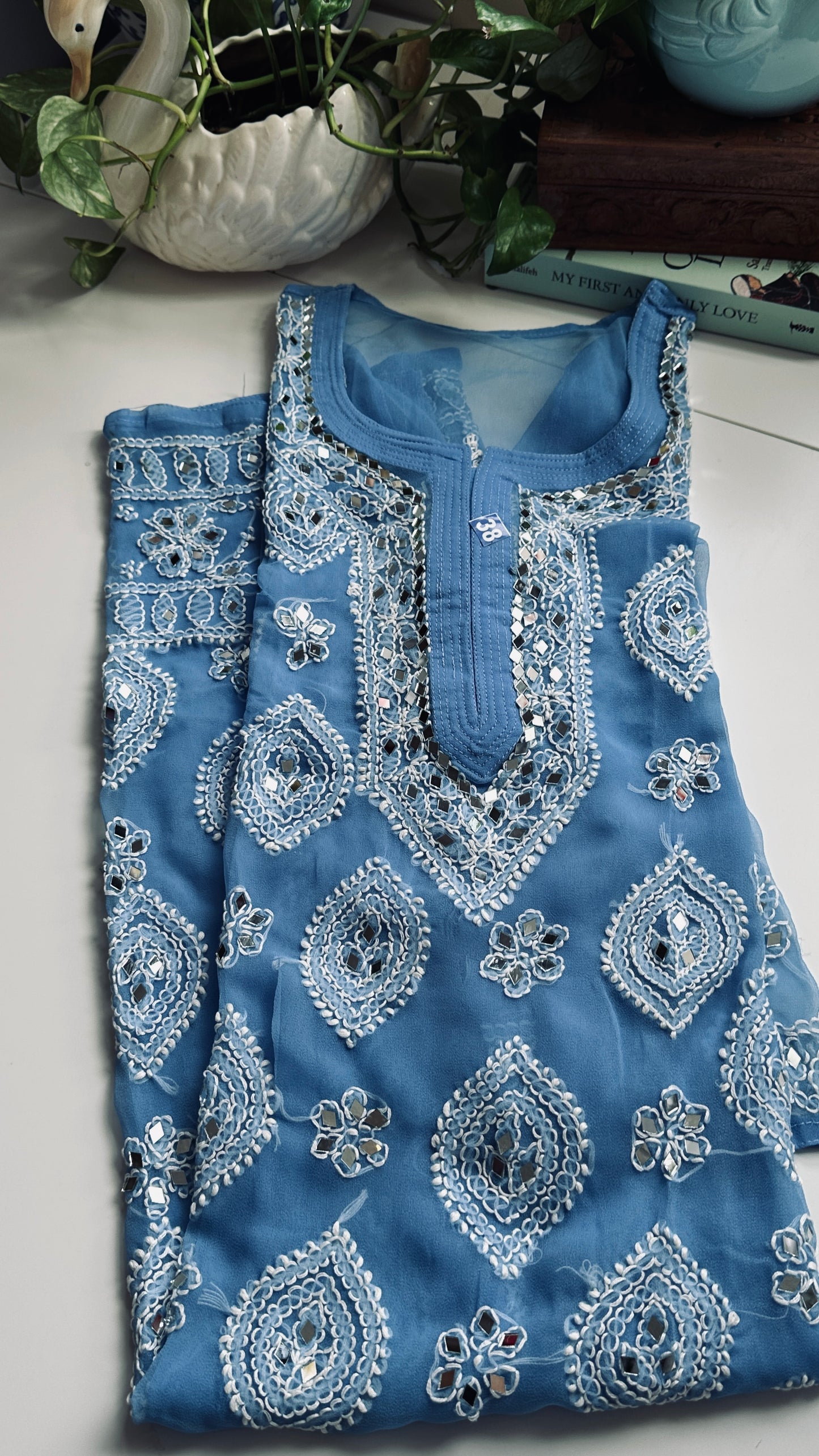 Cornflower Blue - Georgette Mirror Kurta