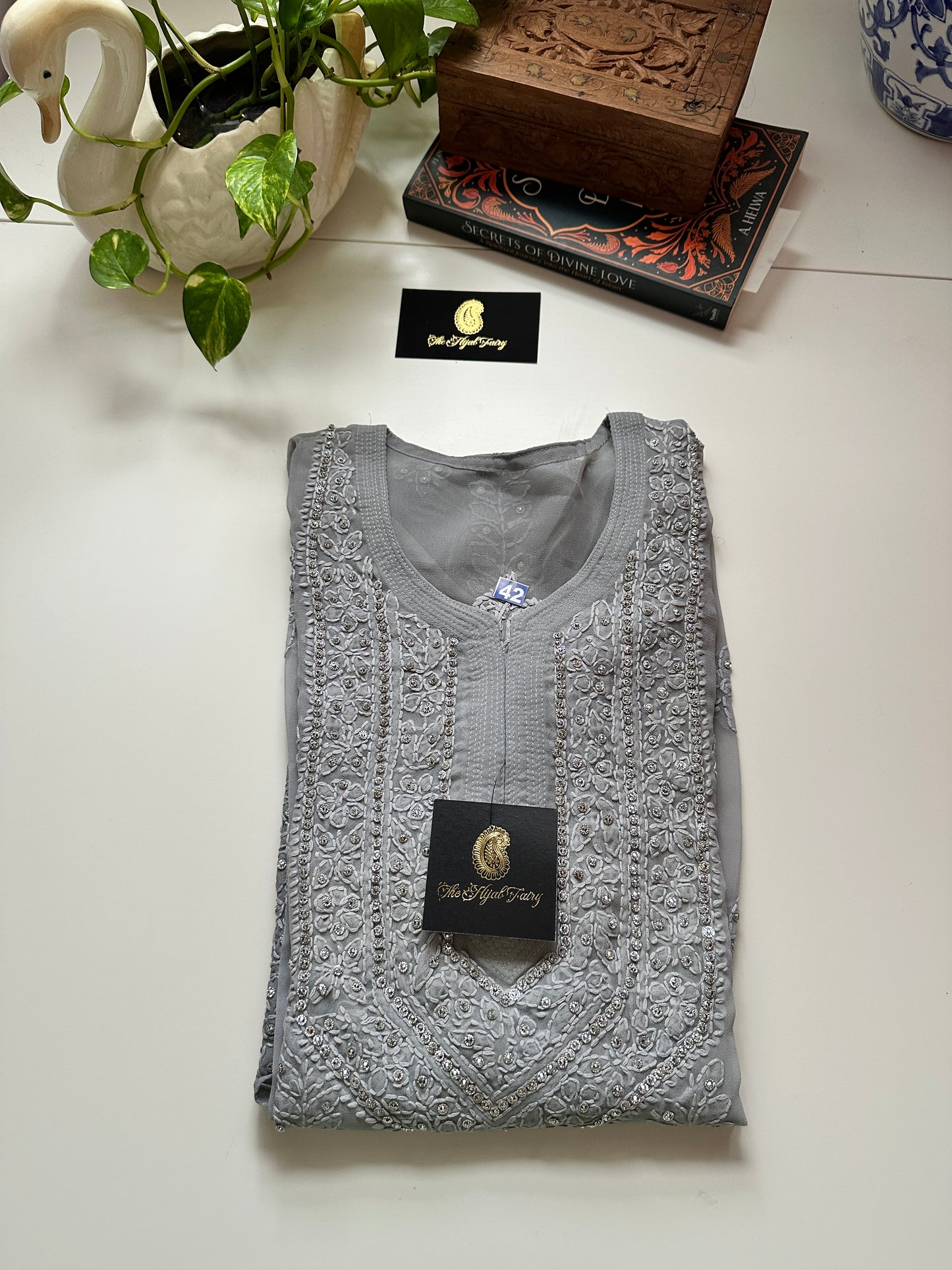 Georgette Stone Kurta- Light Grey