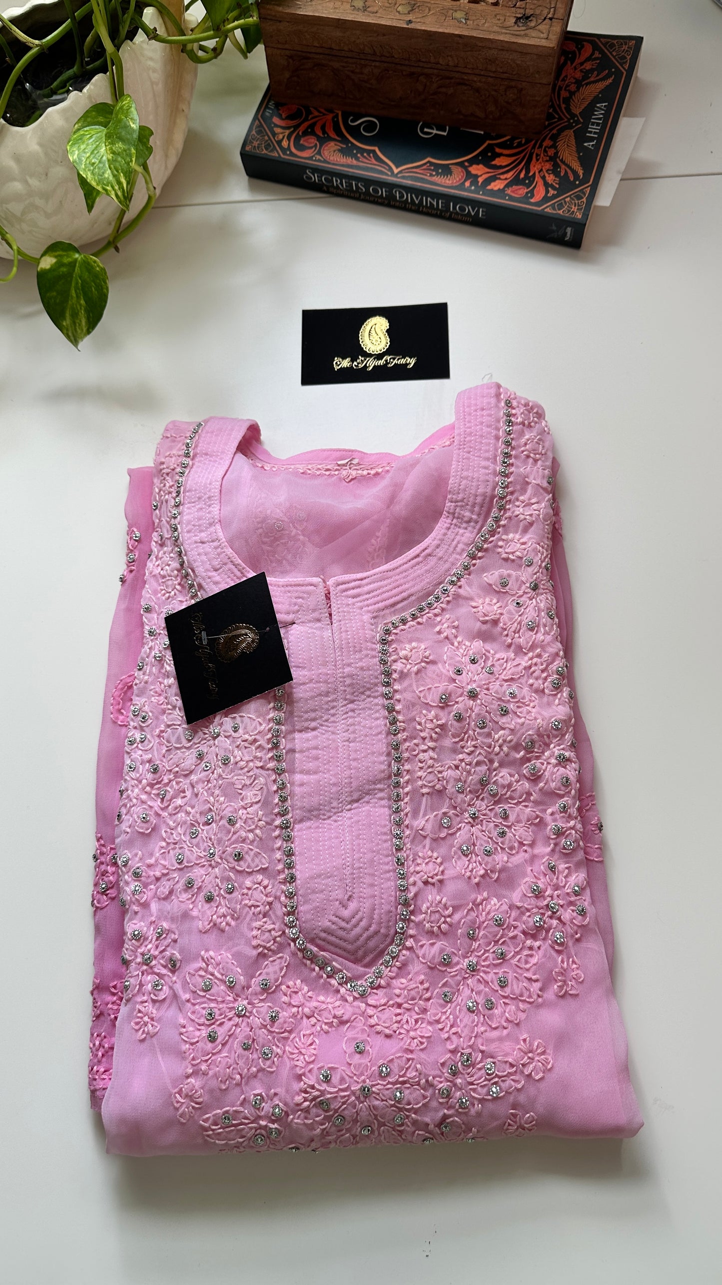 Georgette Stone Kurta- Petal Pink