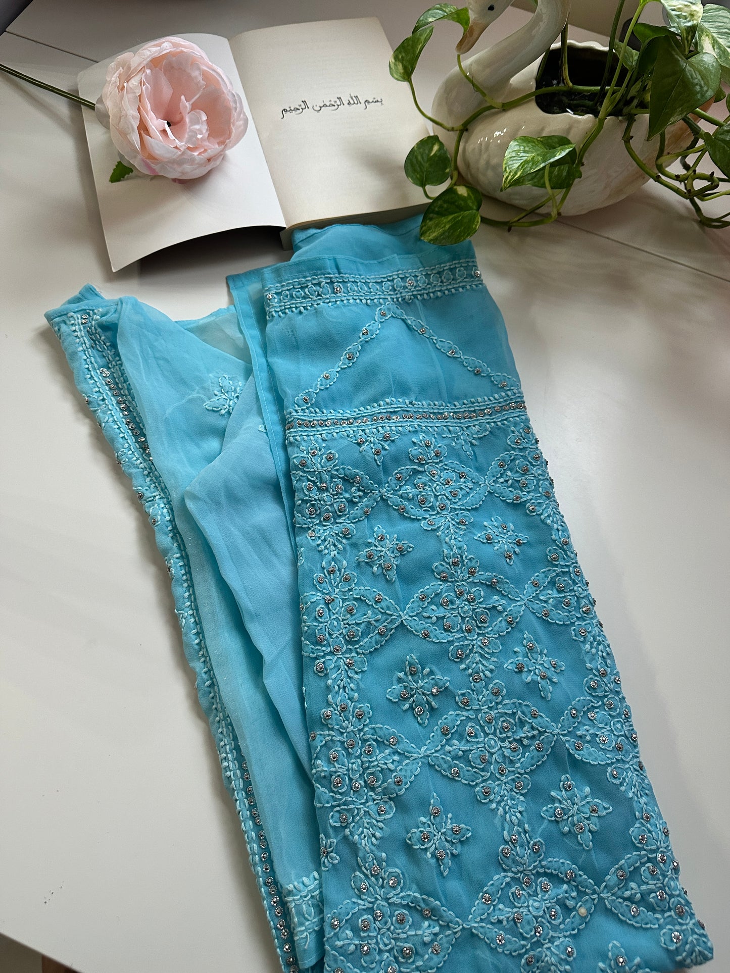 Sky Blue- Georgette Stone Kurta