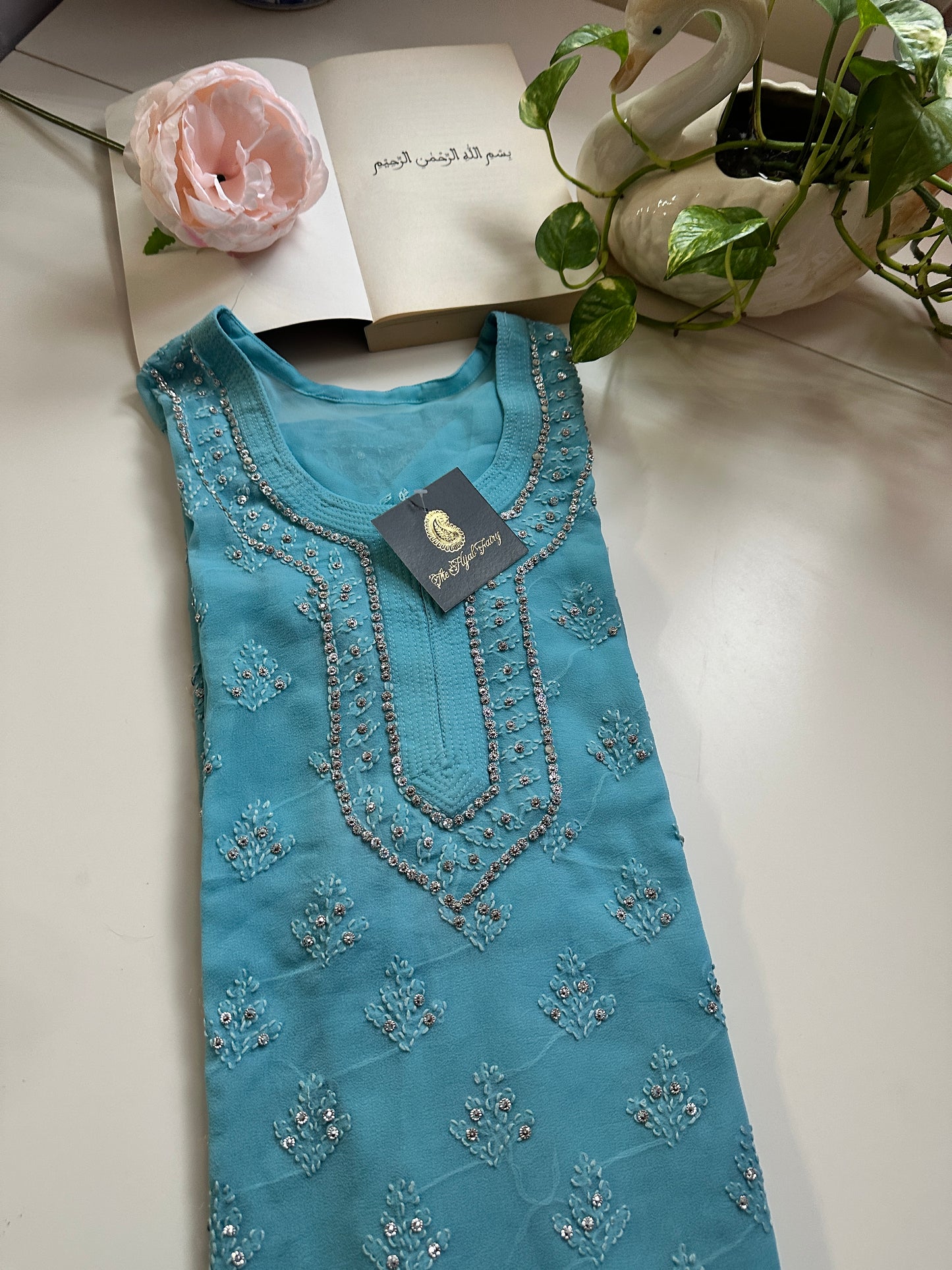 Sky Blue- Georgette Stone Kurta