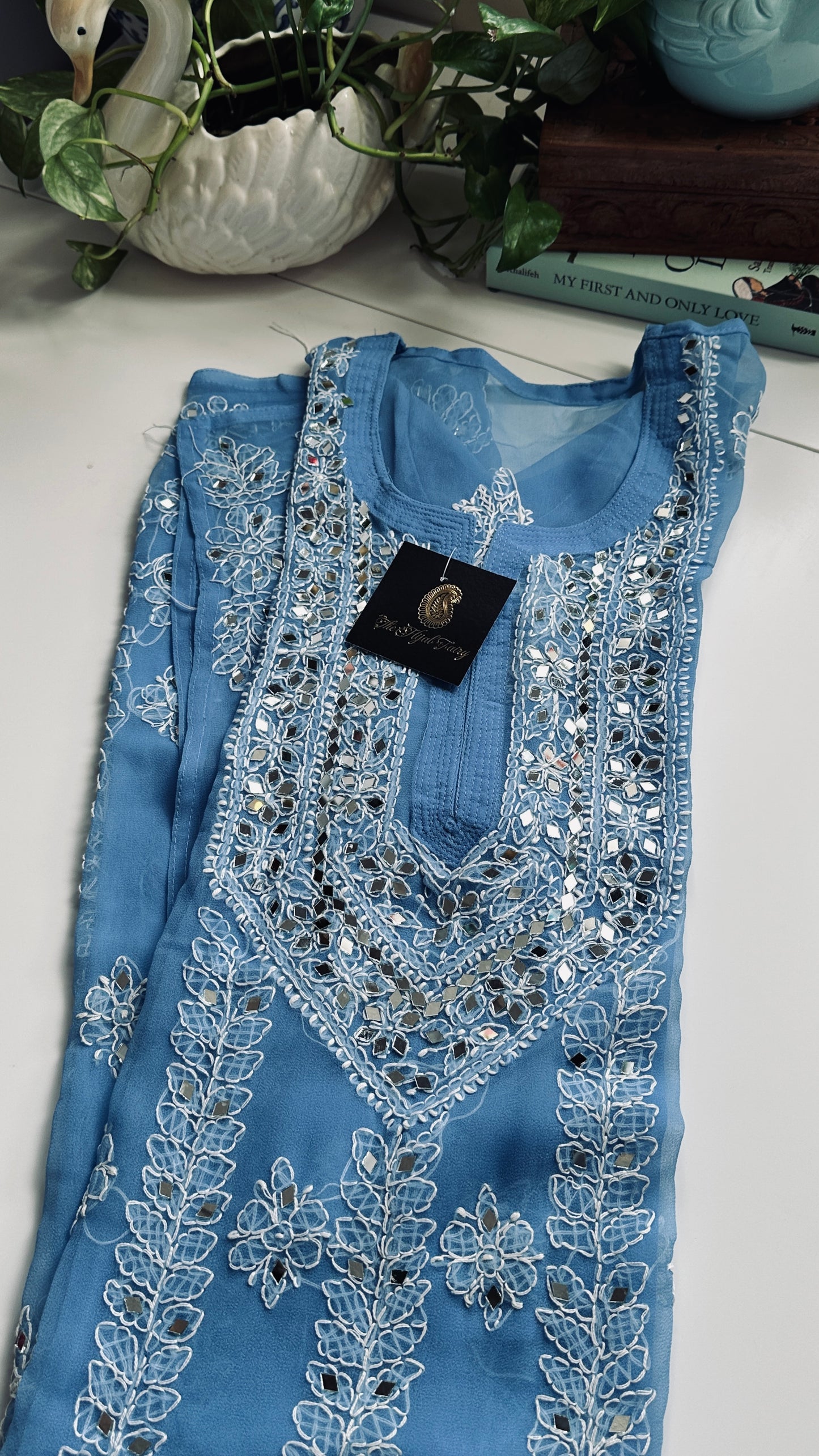 Cornflower Blue - Georgette Mirror Kurta