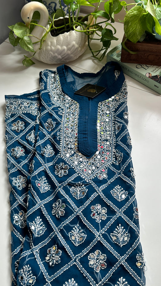 Teal Blue - Georgette Mirror Kurta