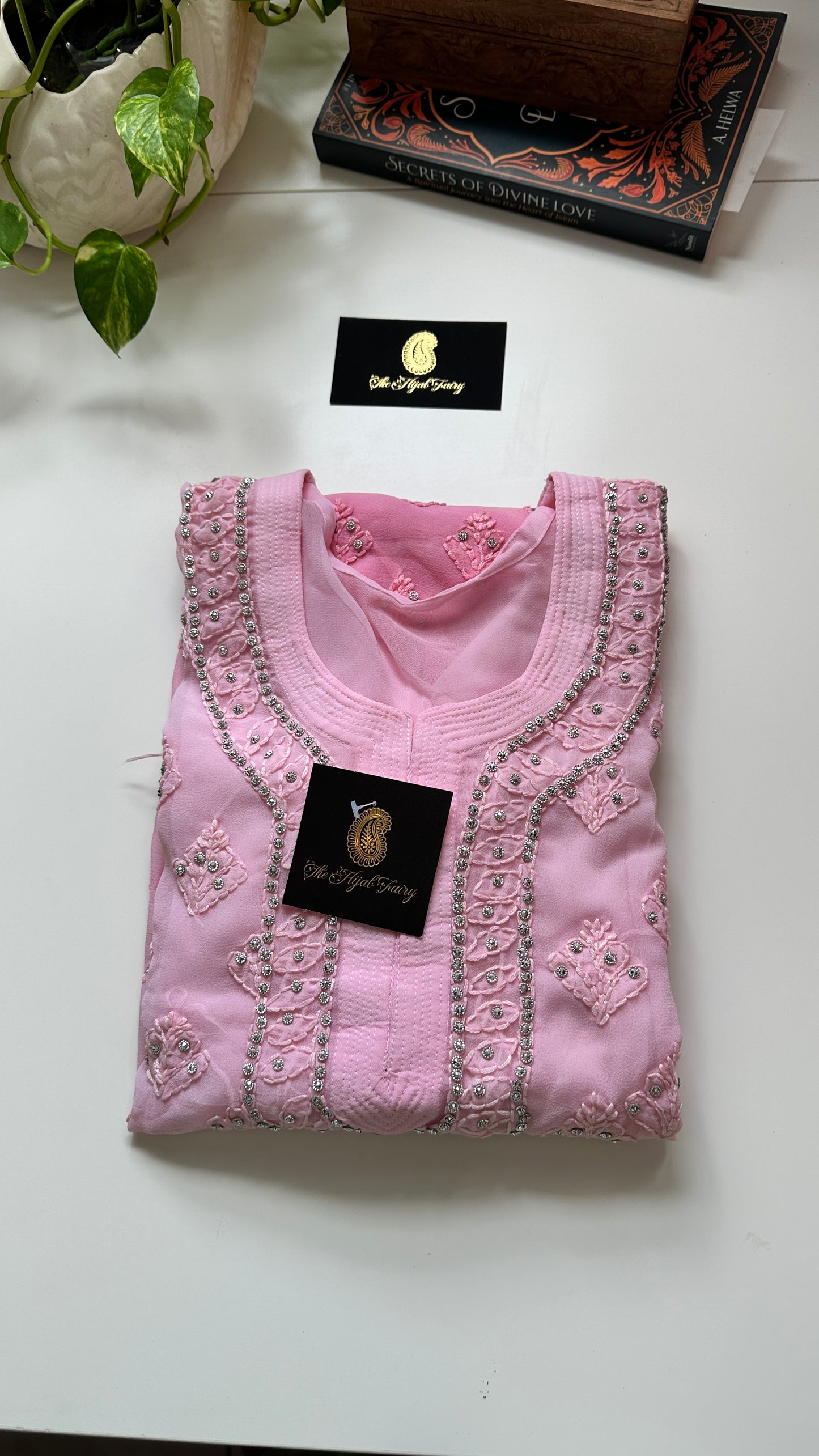 Georgette Stone Kurta- Petal Pink