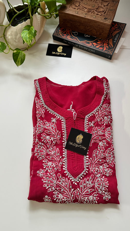 Georgette Stone Kurta- Raspberry Pink