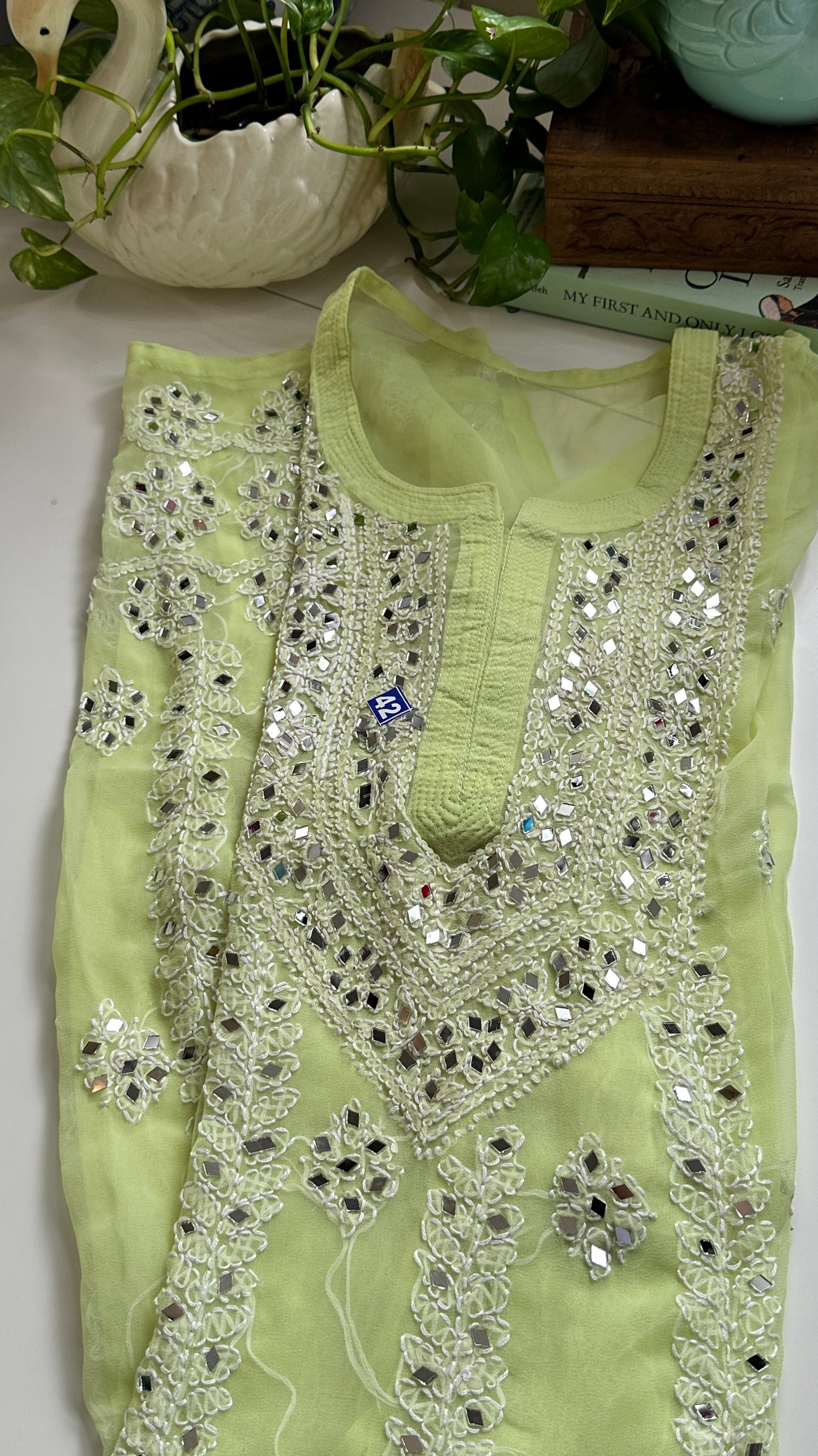 Lime Green - Georgette Mirror Kurta