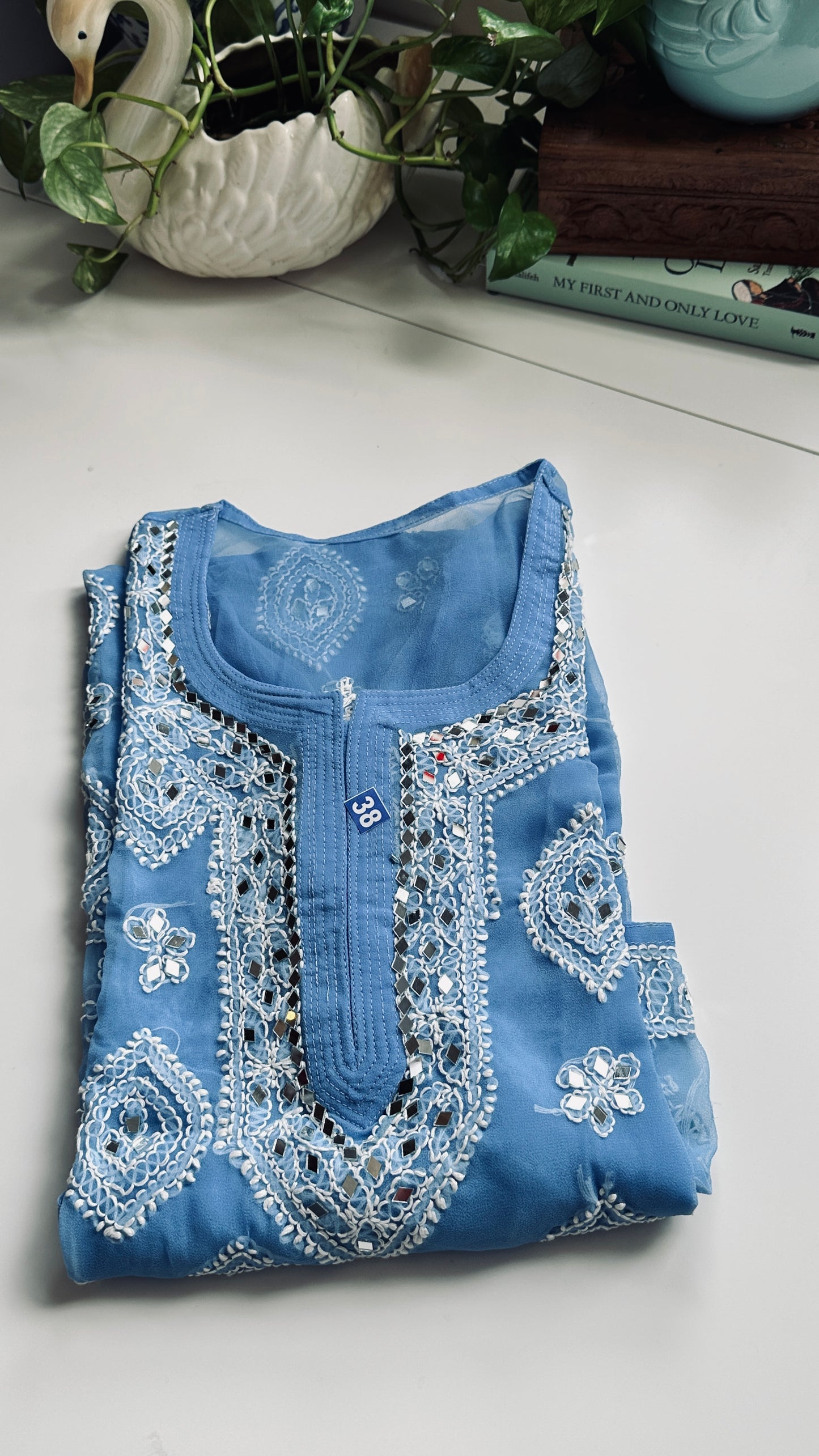 Cornflower Blue - Georgette Mirror Kurta