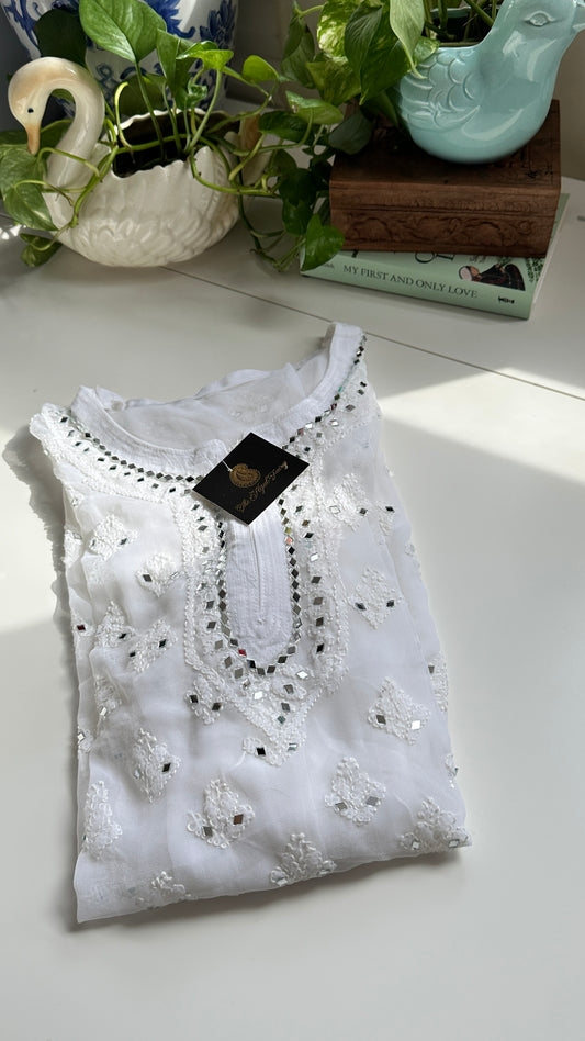 White  - Georgette Mirror Kurta