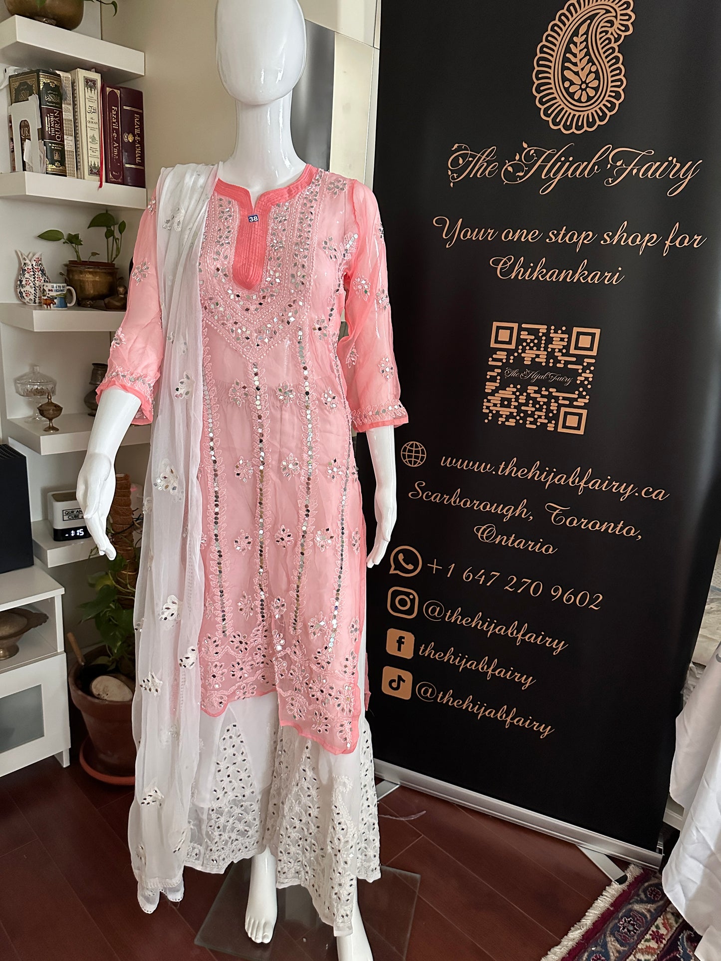 Peach Pink- Georgette Mirror Kurta