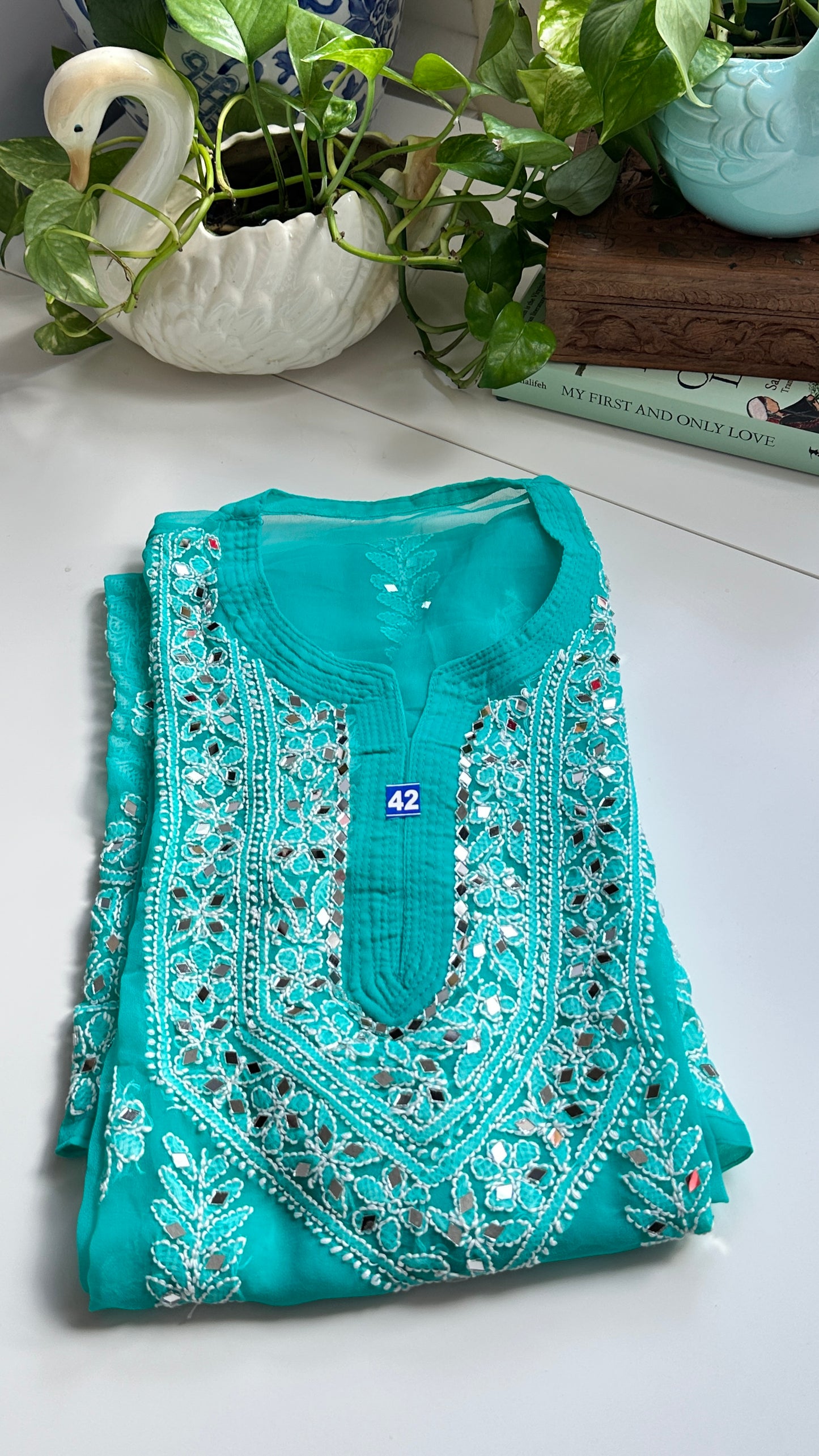 Dark Ferozi - Georgette Mirror Kurta