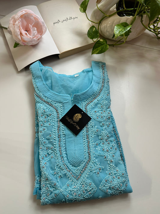 Sky Blue- Georgette Stone Kurta