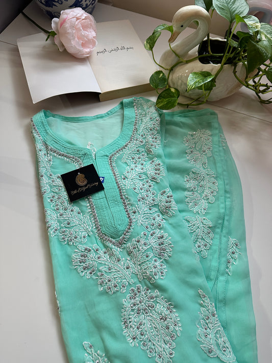 Light Firozi - Georgette Stone Kurta