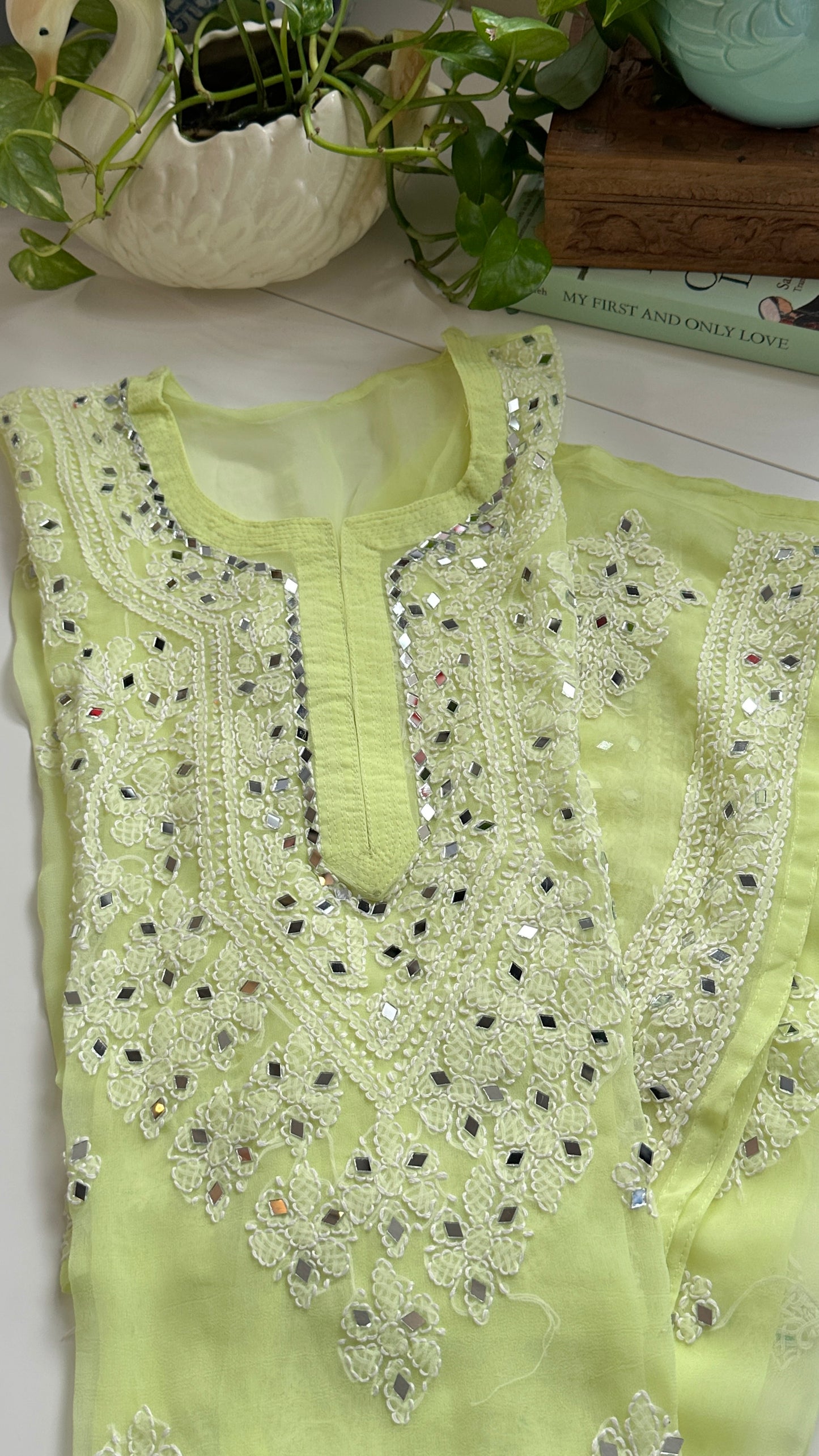 Lime Green - Georgette Mirror Kurta
