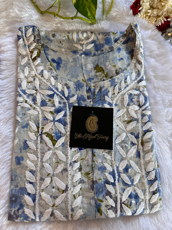 Malmal Printed Kurti- Grey 6