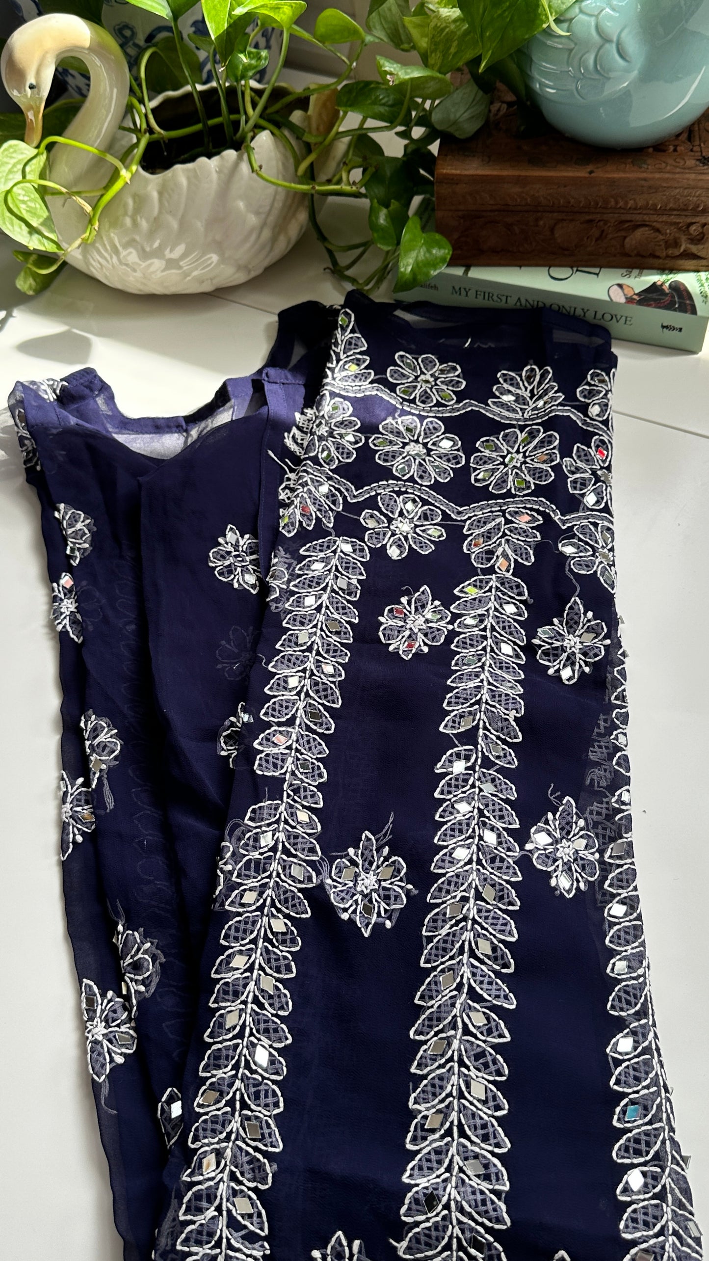Dark Blue - Georgette Mirror Kurta