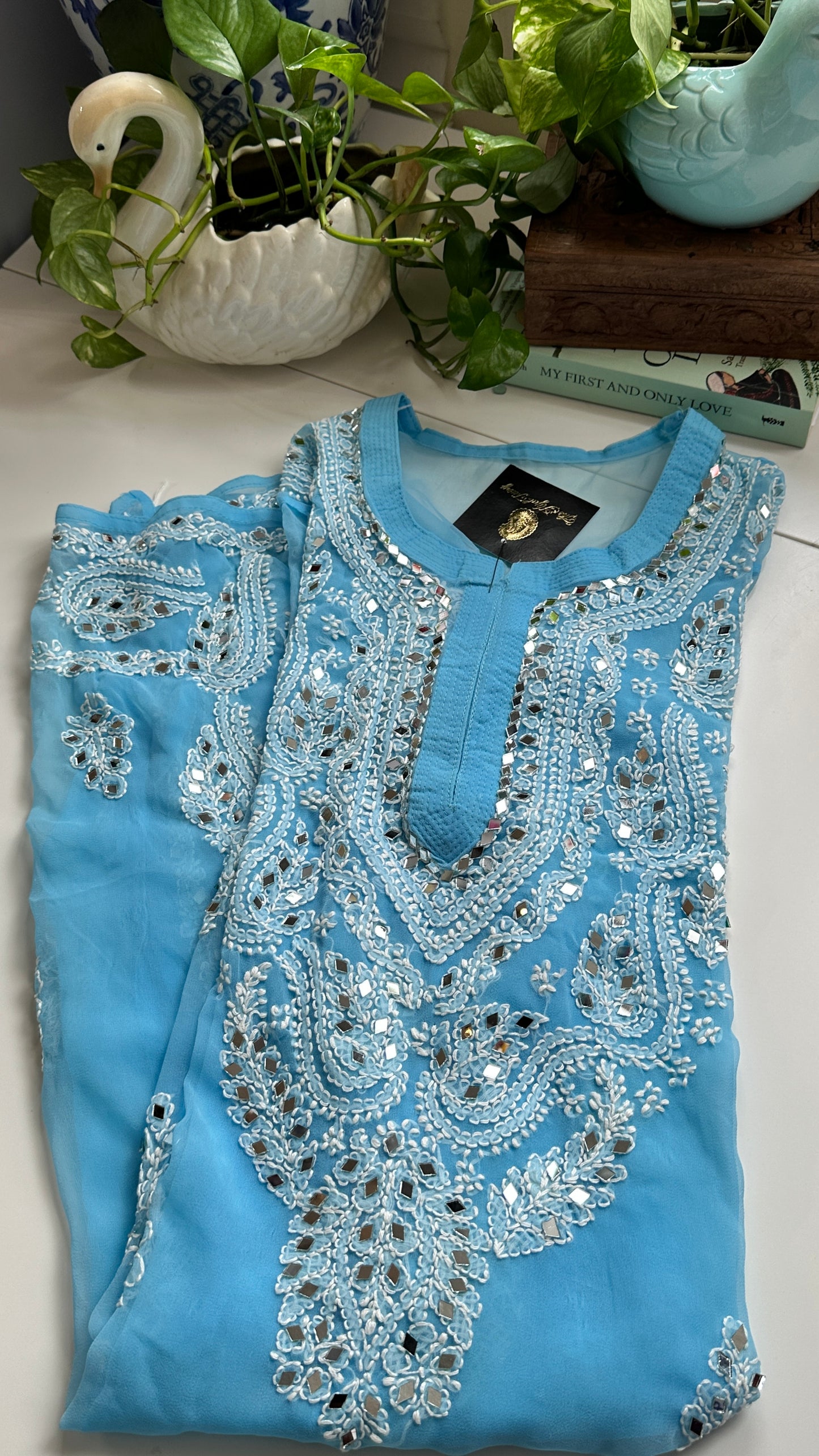 Light Blue - Georgette Mirror Kurta