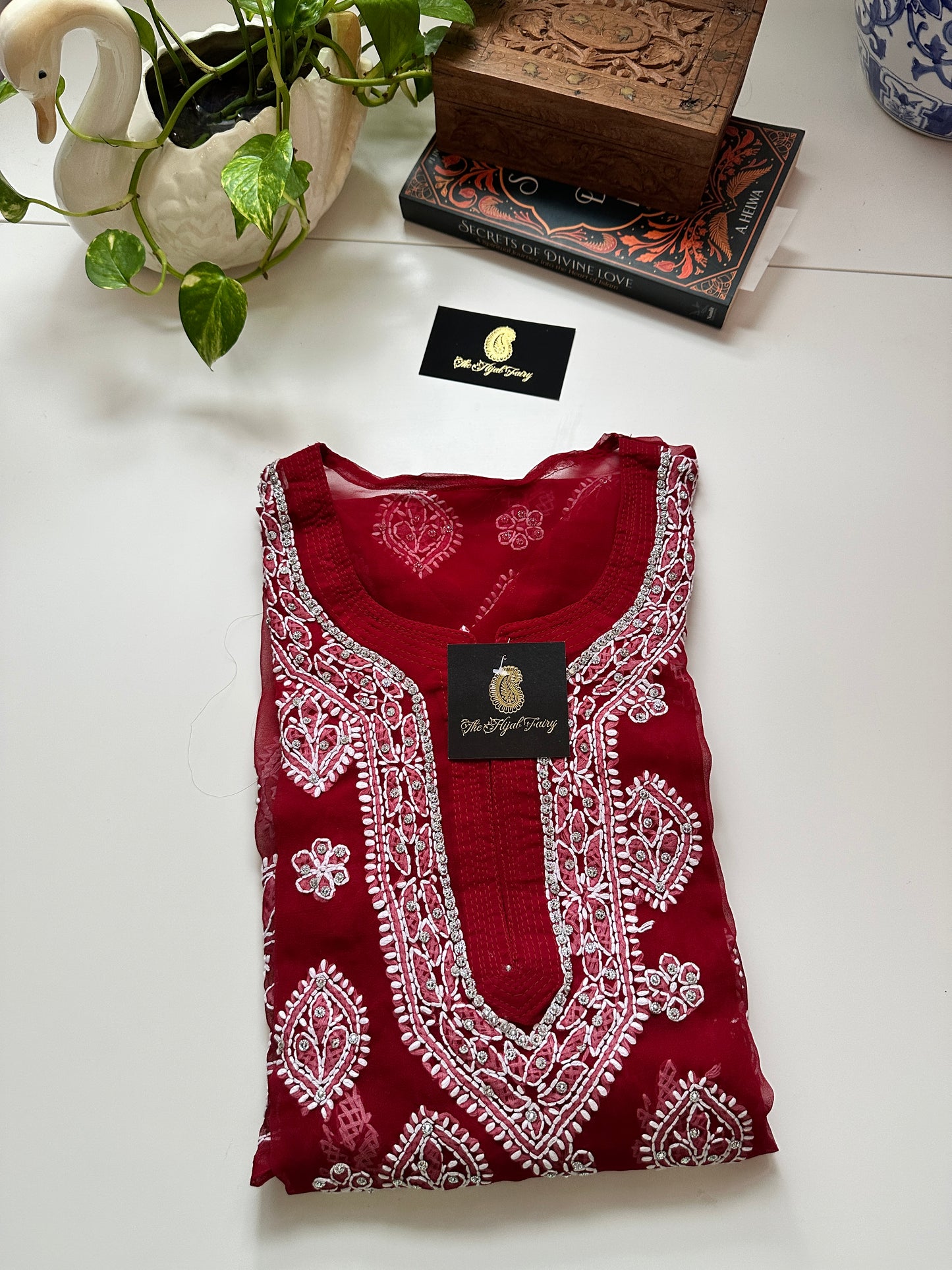 Georgette Stone Kurta- Maroon