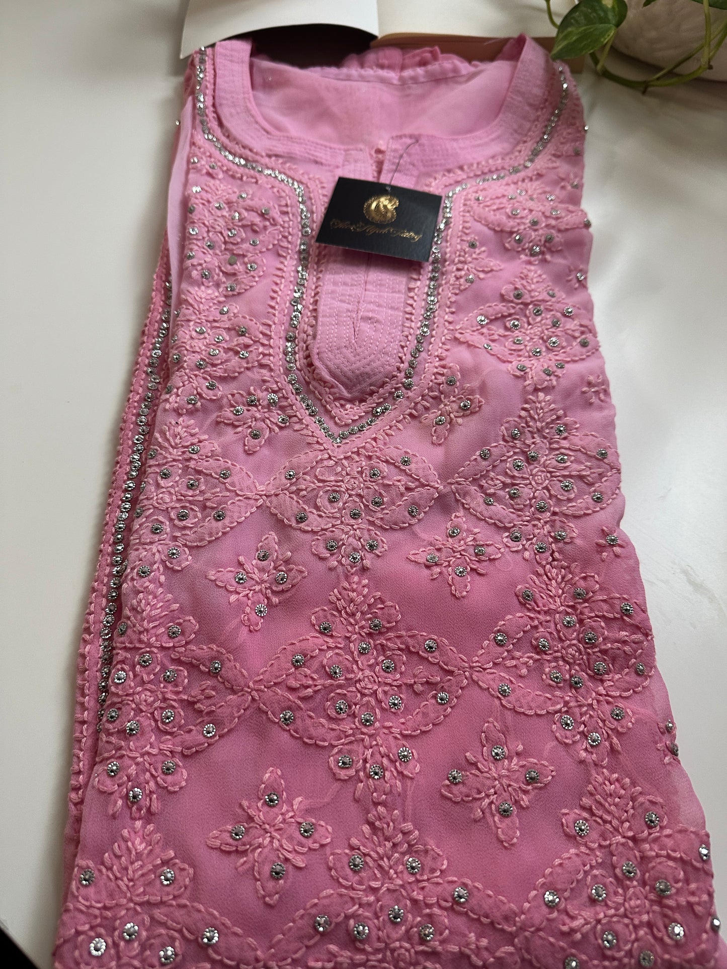 Rose Pink - Georgette Stone Kurta