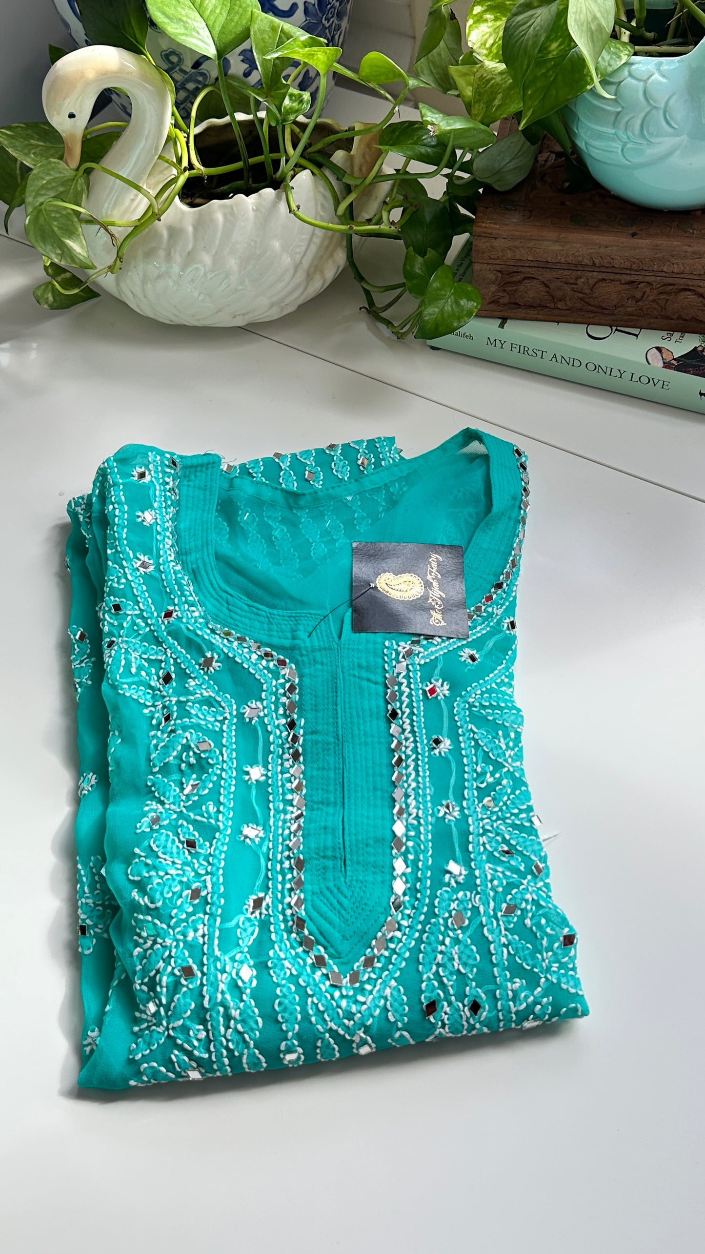Dark Ferozi - Georgette Mirror Kurta