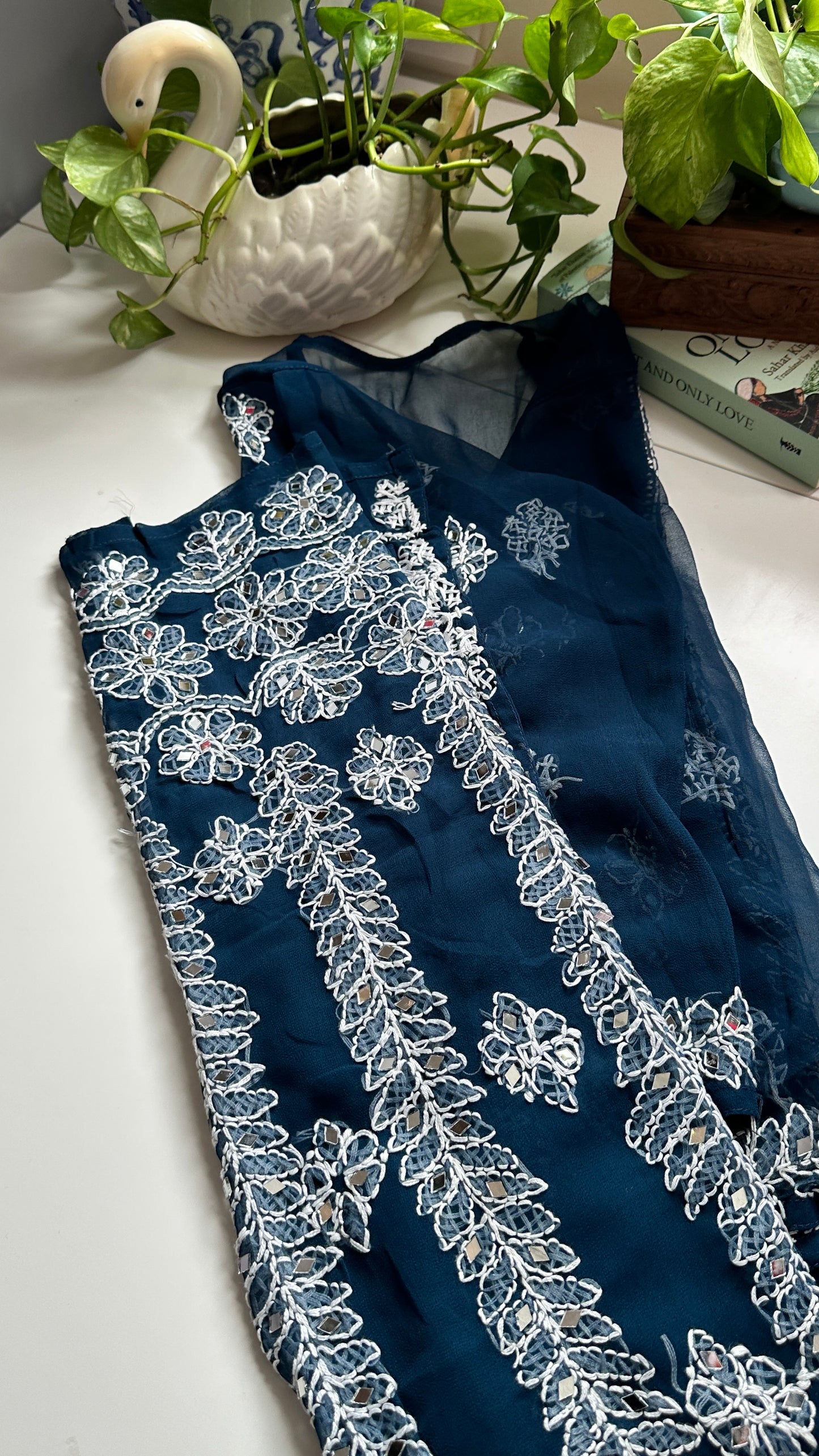 Teal Blue - Georgette Mirror Kurta