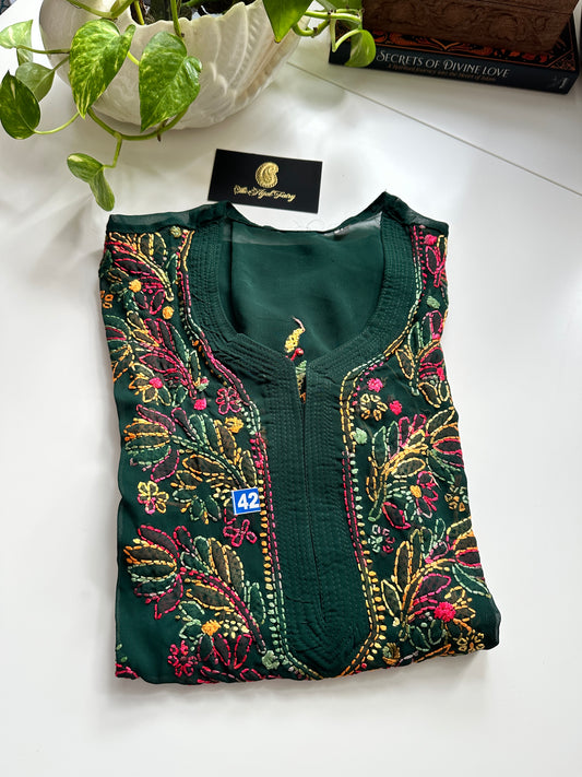 Georgette Kurta - Dark Green