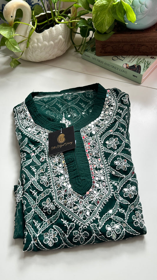 Dark Green - Georgette Mirror Kurta
