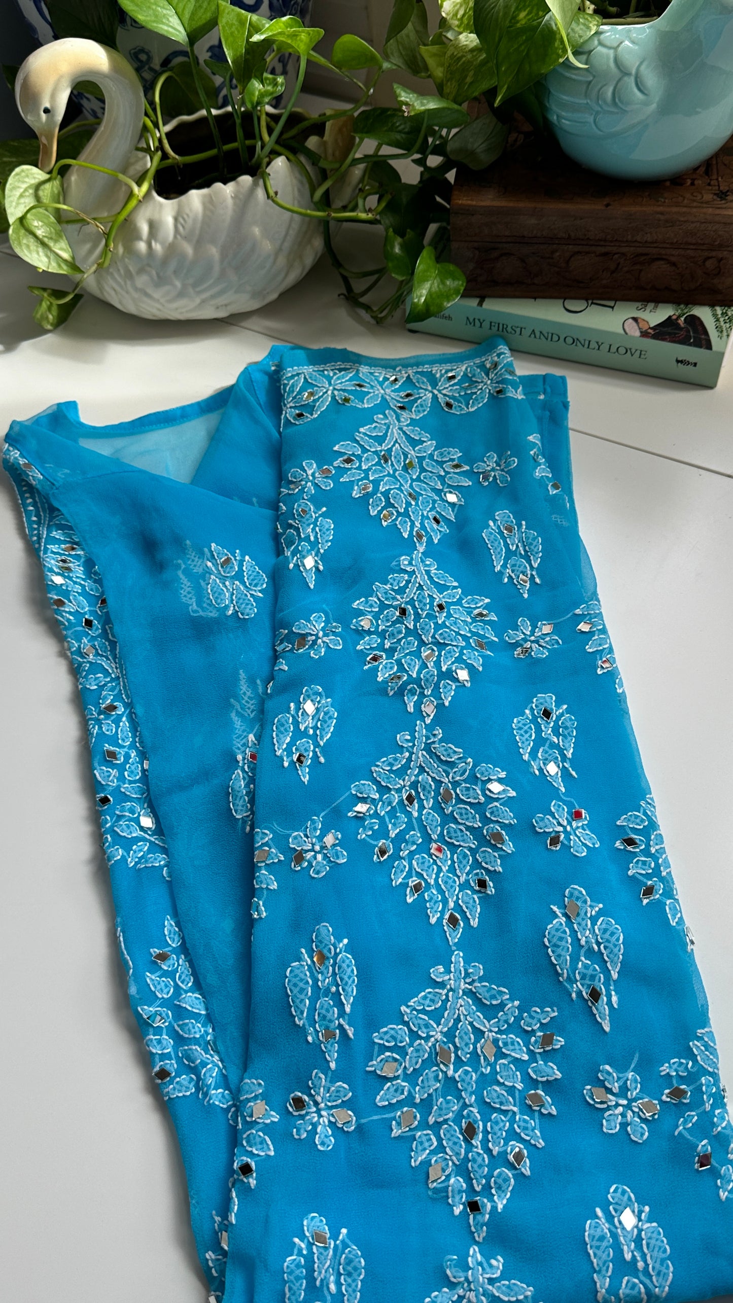 Sky Blue - Georgette Mirror Kurta