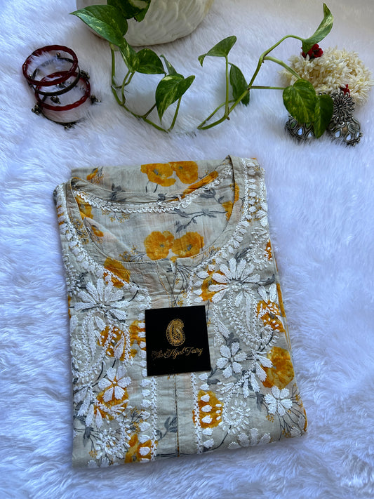 Mulmul Printed Kurti- Yellow 2