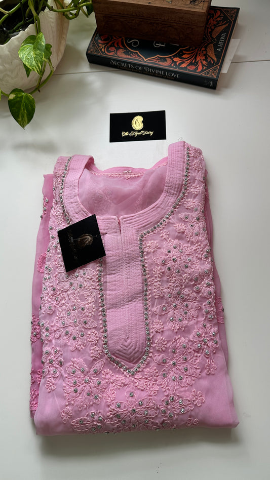 Georgette Stone Kurta- Petal Pink