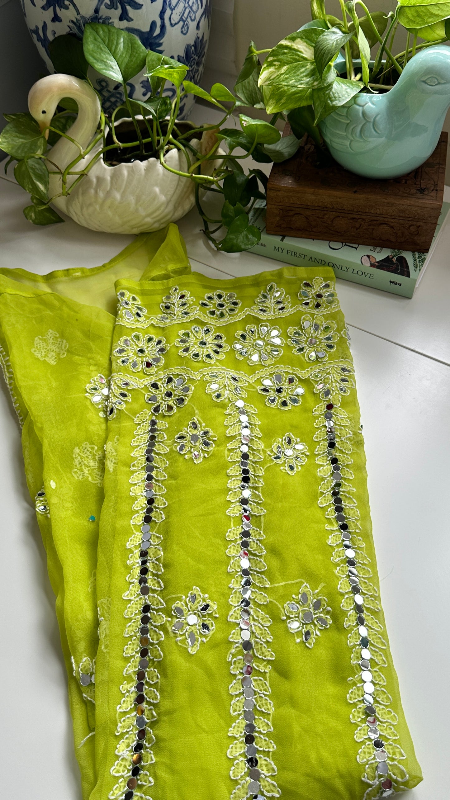 Parrot Green - Georgette Mirror Kurta