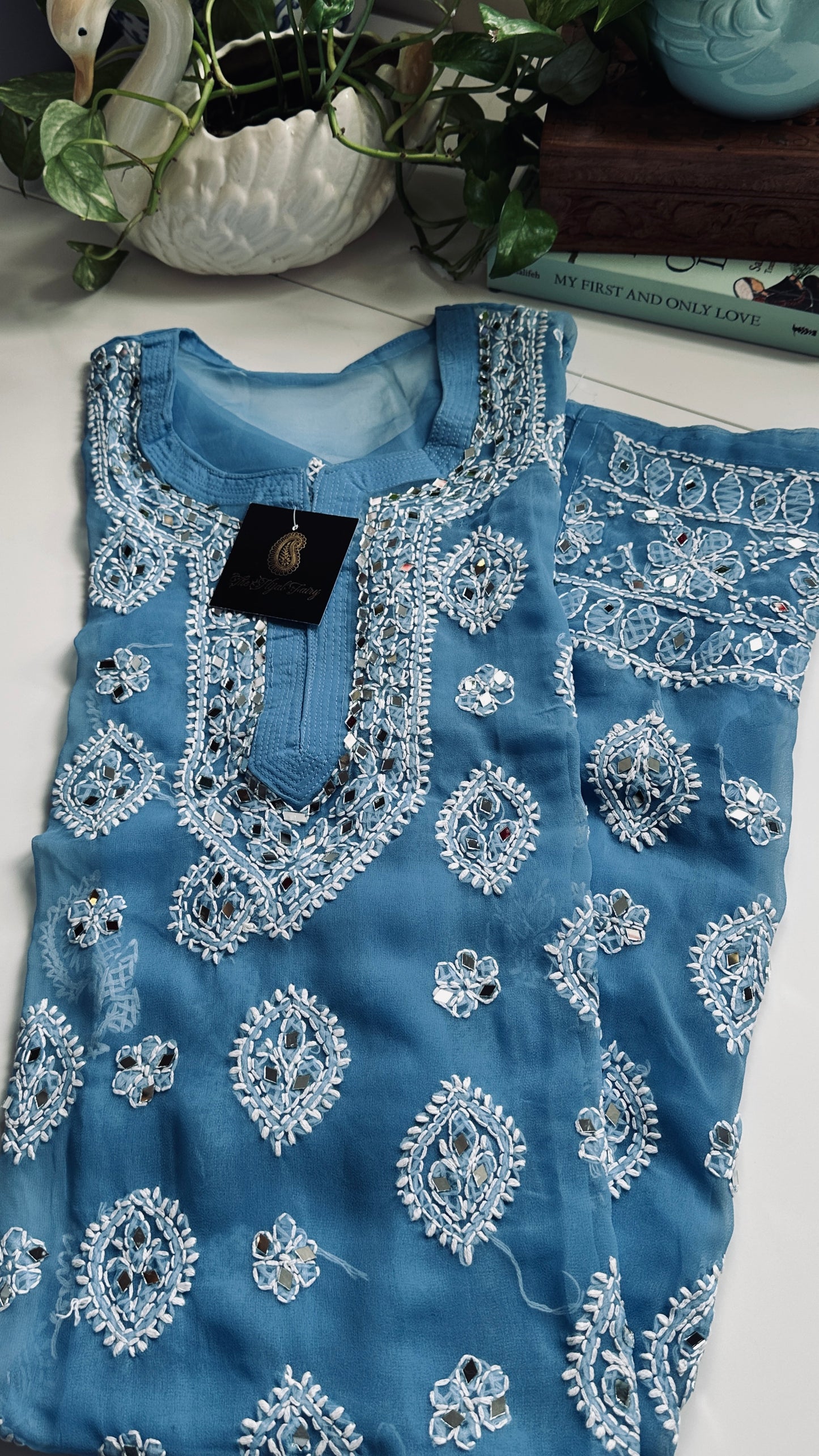 Cornflower Blue - Georgette Mirror Kurta