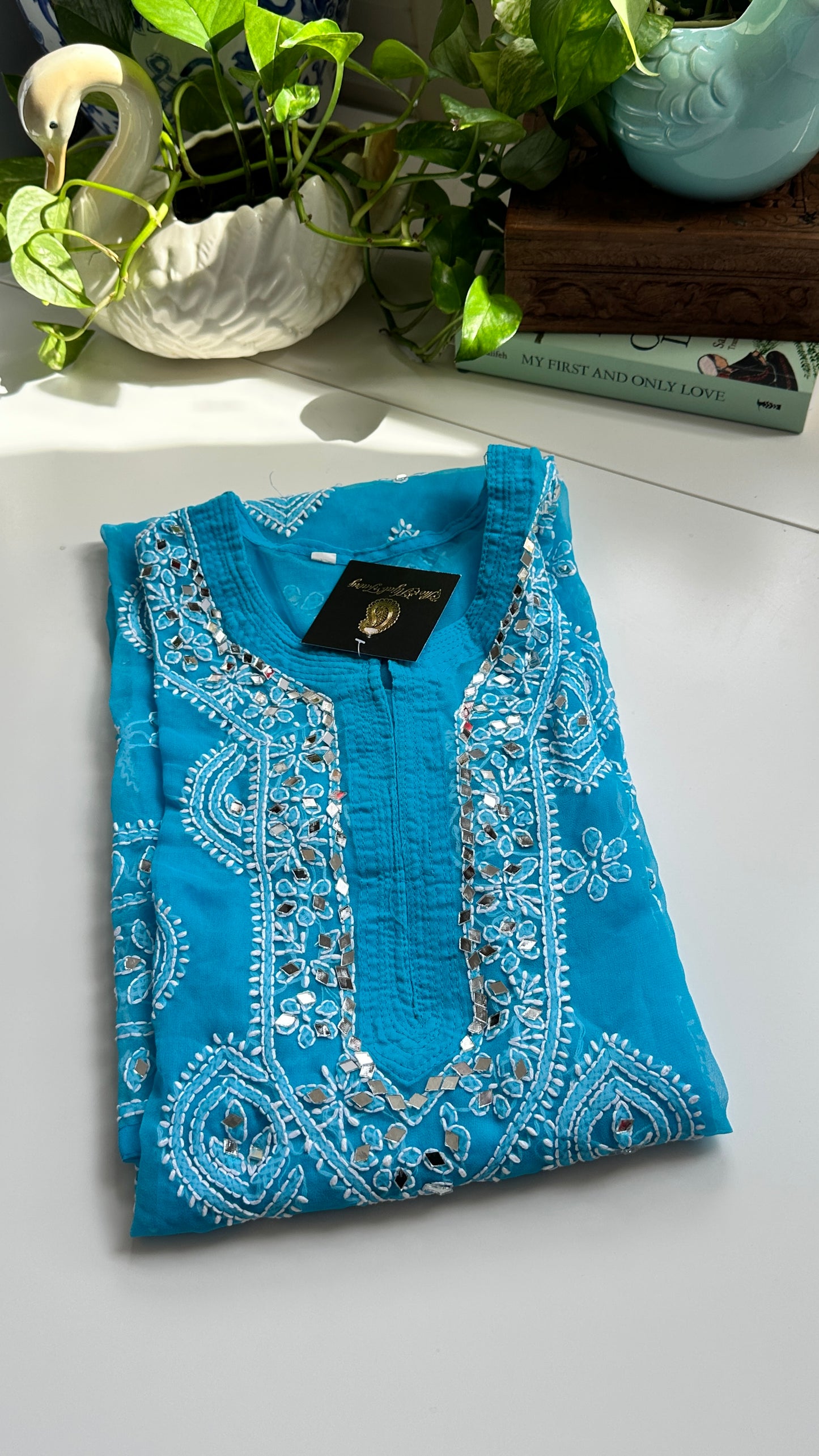 Sky Blue - Georgette Mirror Kurta